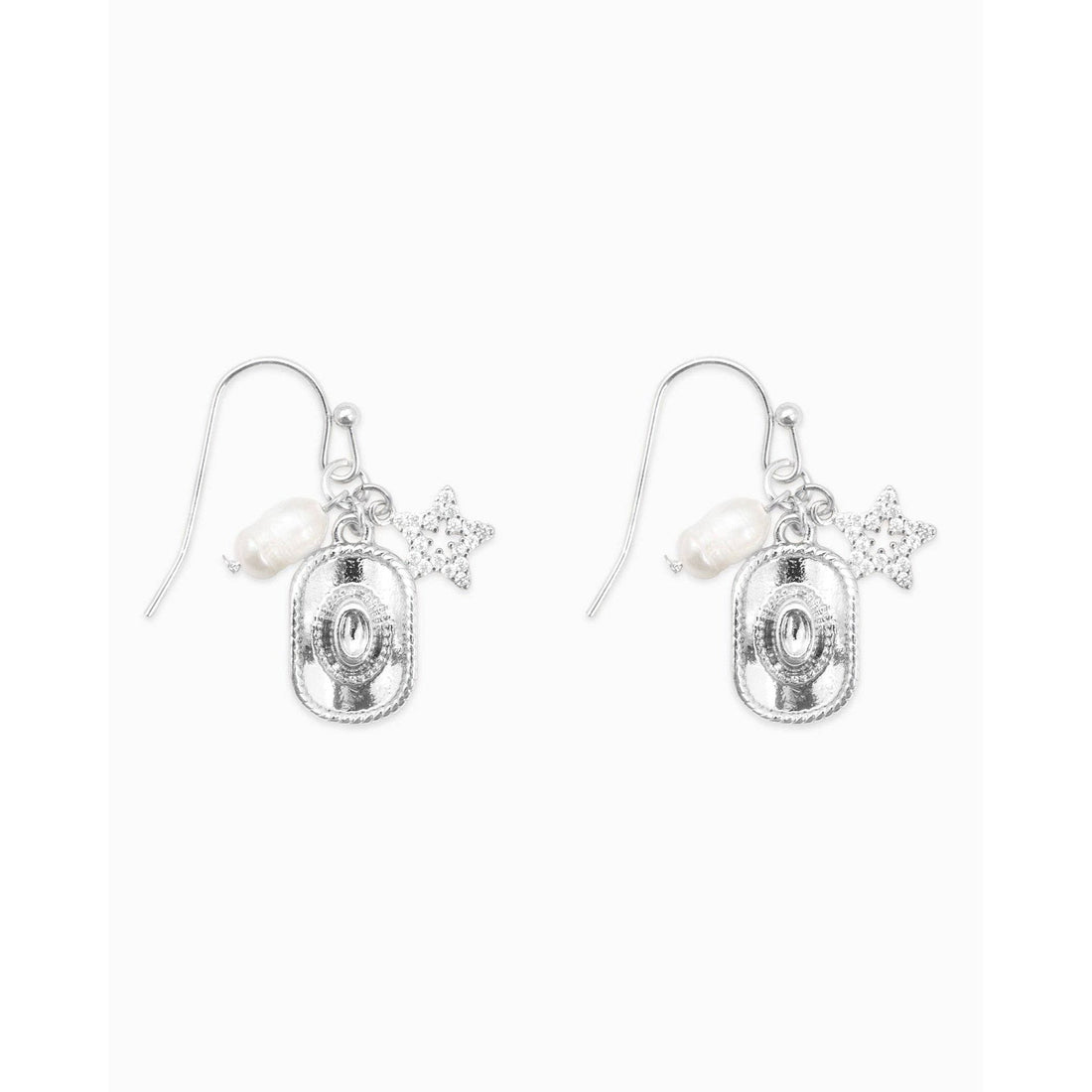 Western Cowboy Hat Star Pearl Charm Earrings