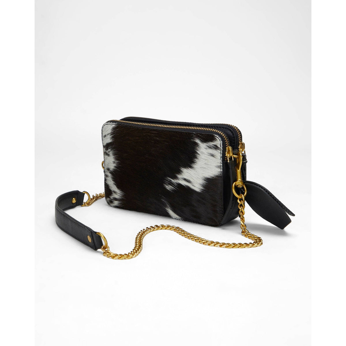 Shell Mini Purse In Black & White Cowhide