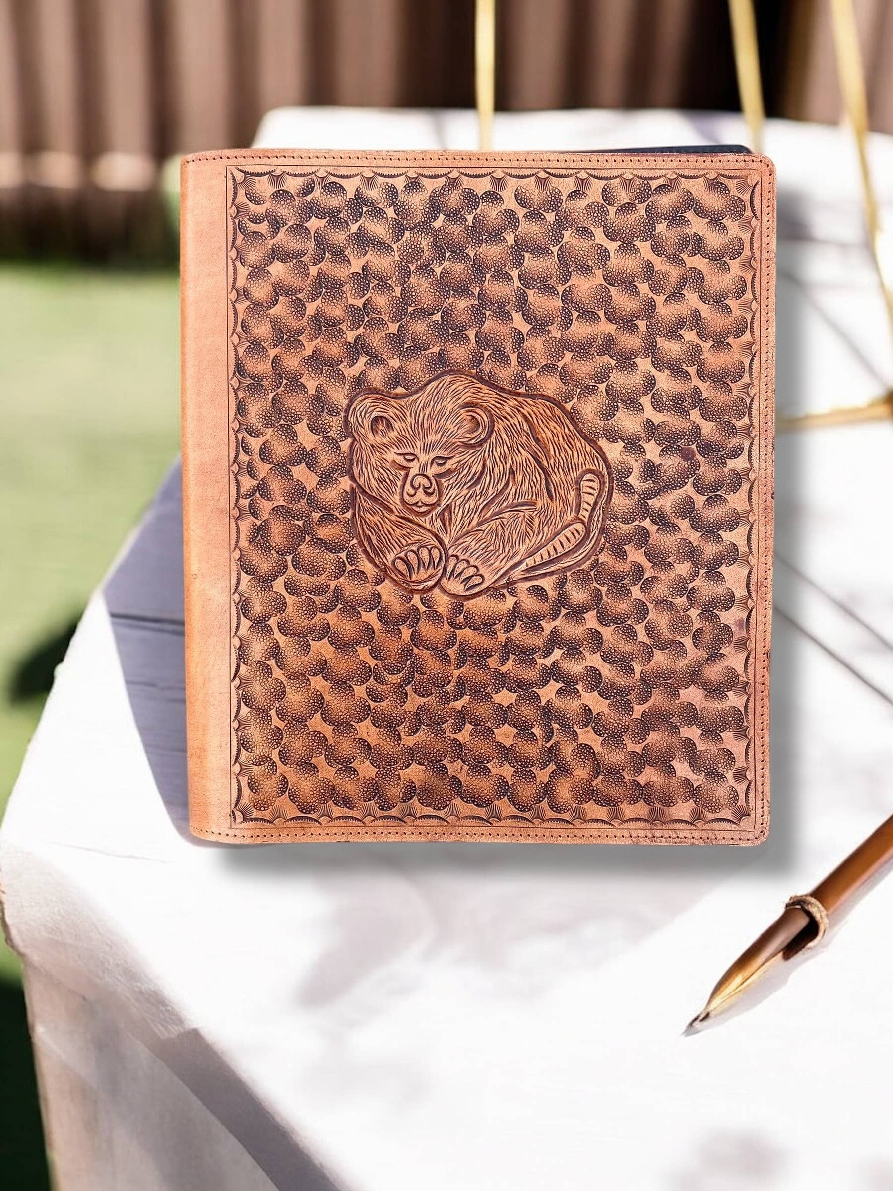 All Tooled Leather Bear Planner