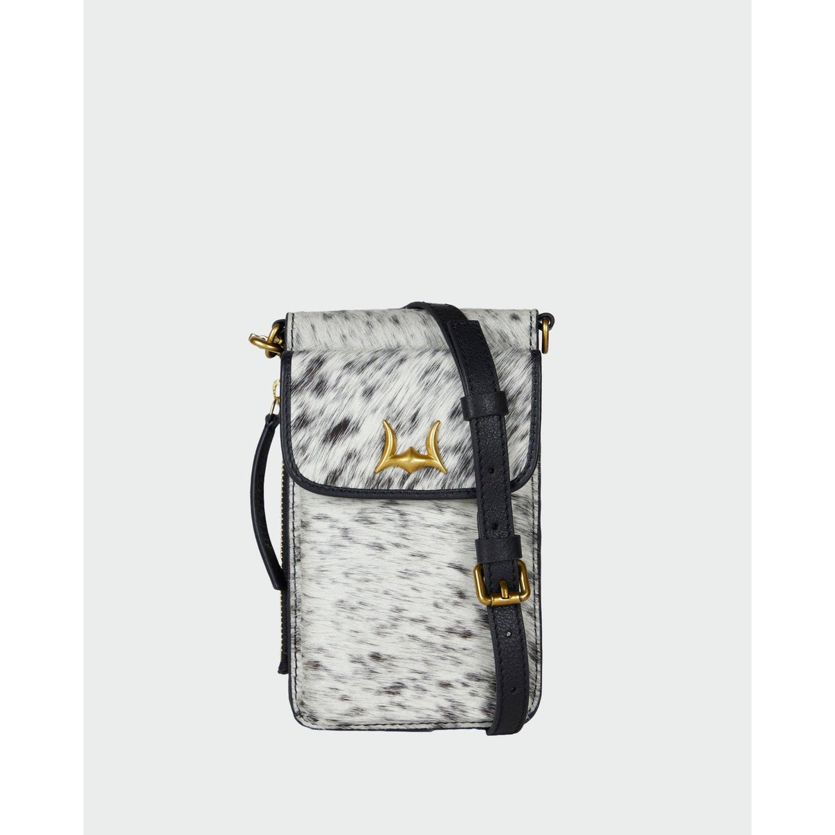 Shell Phone Bag In Black And White Cowhide