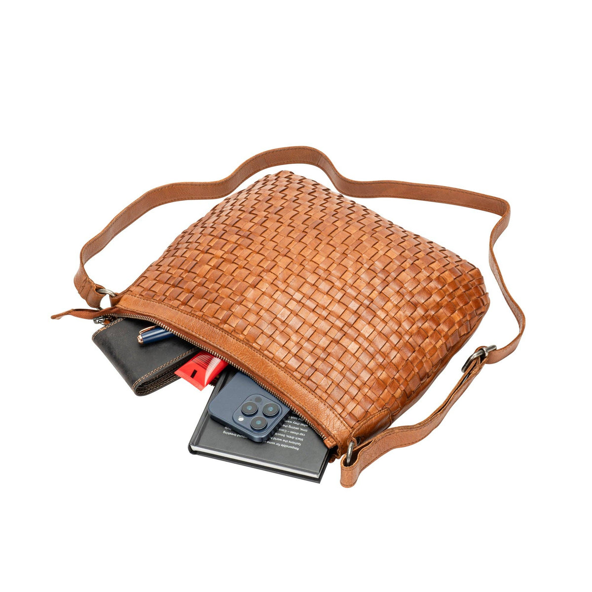 The Winslow Shoulder Bag — Vintage Woven Leather Crossbody (Cognac)
