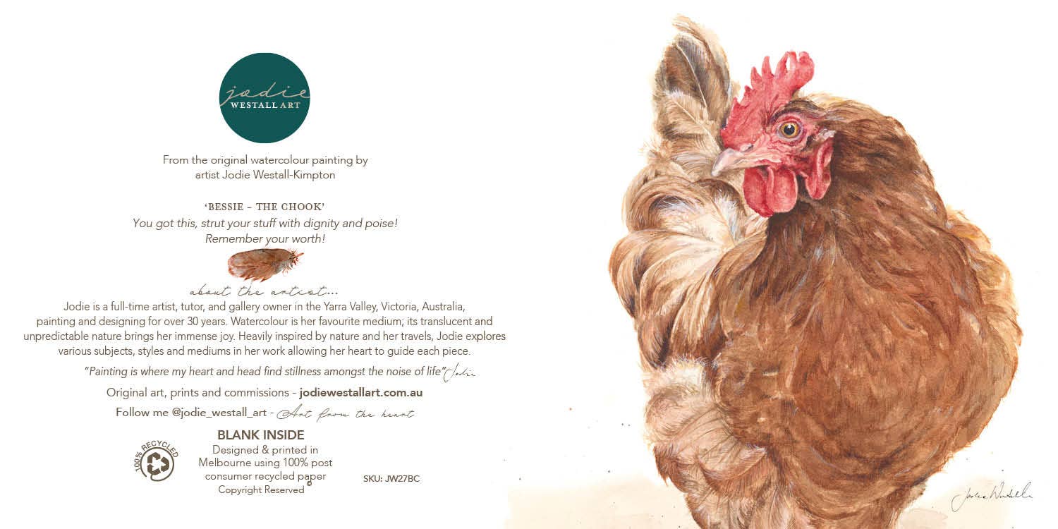 Chook Bessie Struts her Stuff- Greeting Card