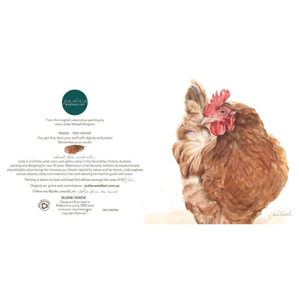 Chook Bessie Struts her Stuff- Greeting Card