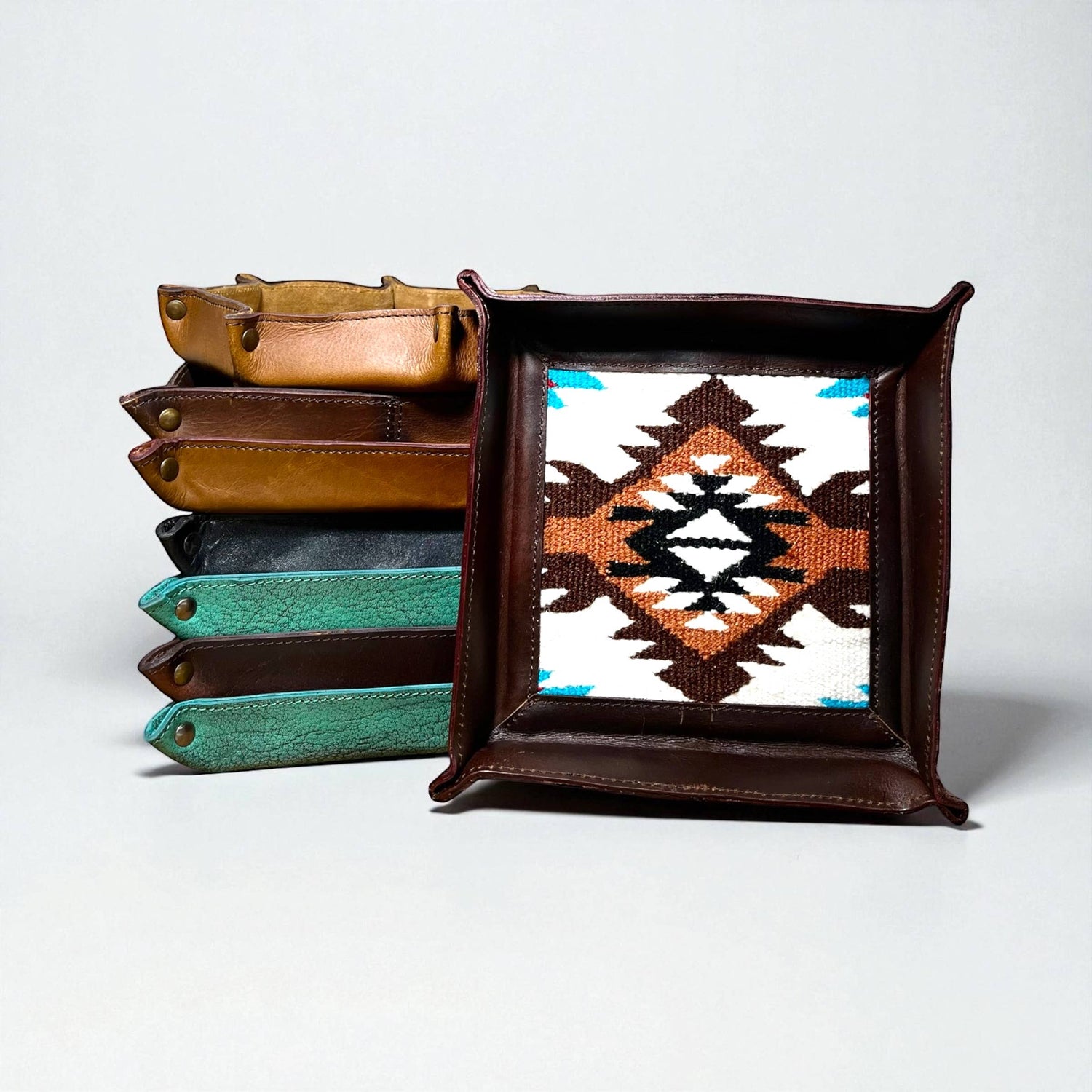 Brown Aztec leather tray