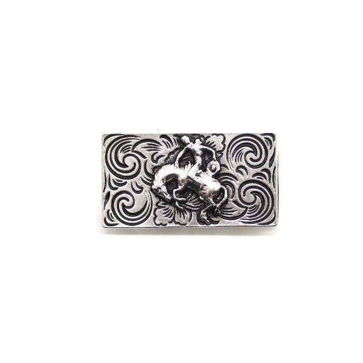 Western Etched Horse Riding Money Clip