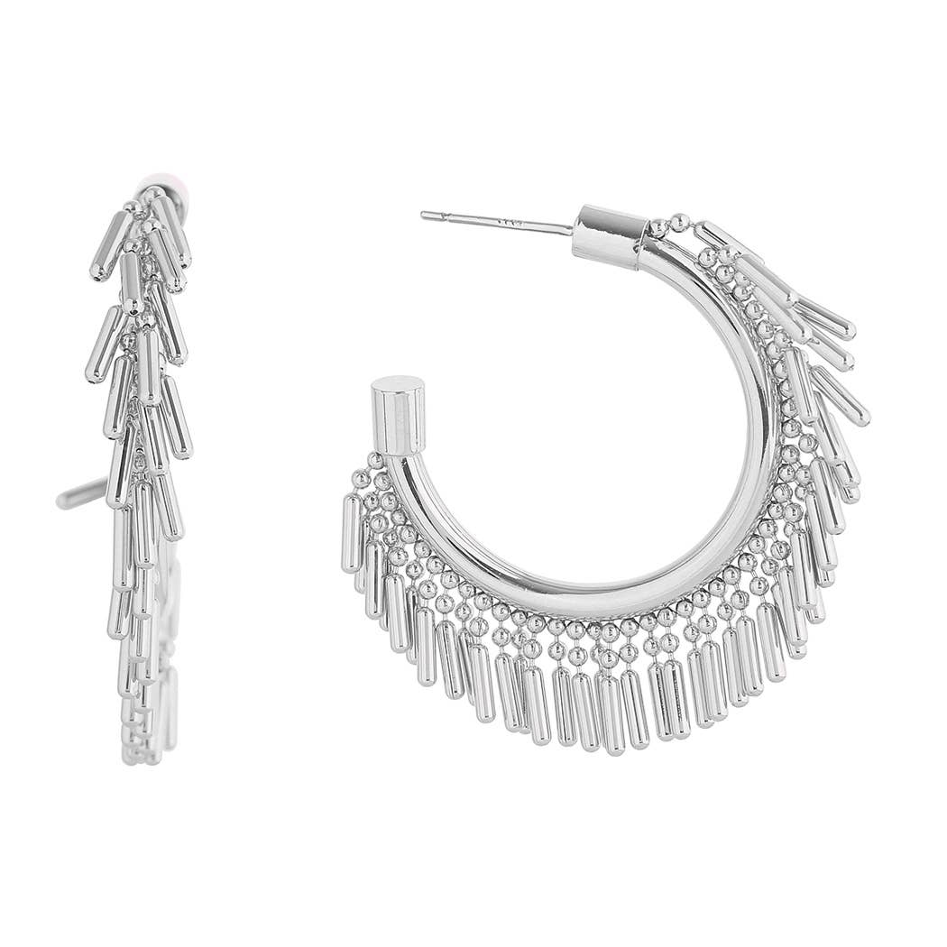 14K Dipped Fringe Design Hoop Post Earrings