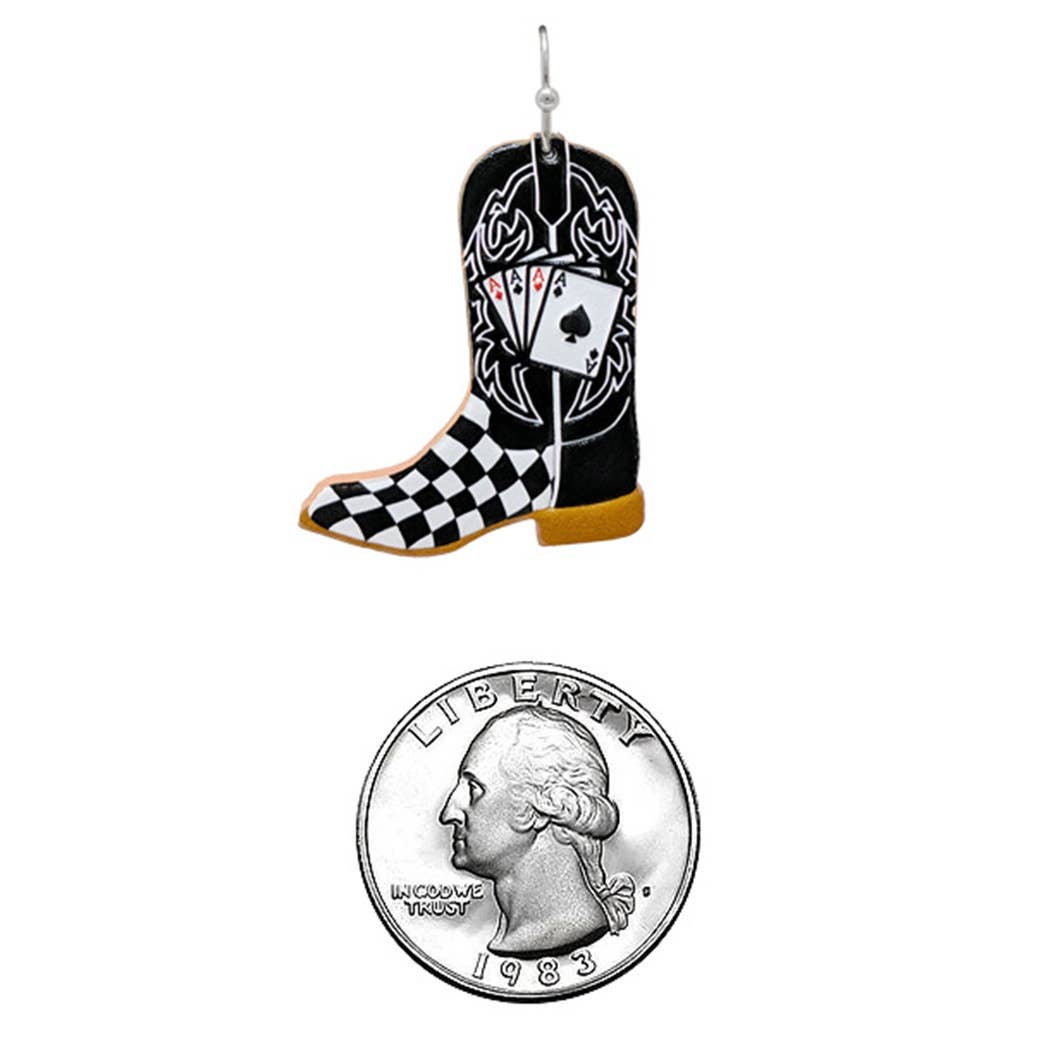 Boots Checkered Pattern Leather Hook Earrings