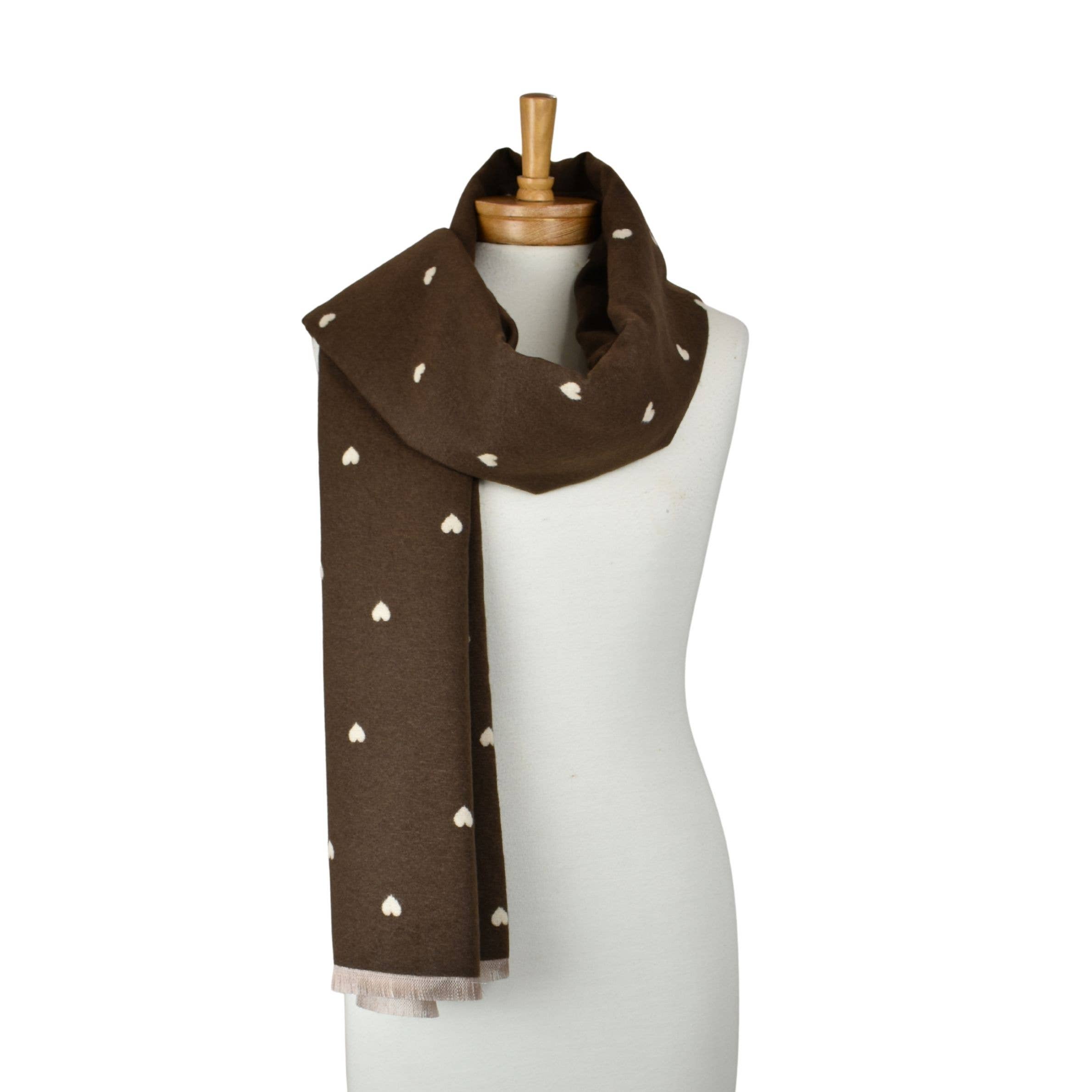 THSS2872: Brown: Reversible Petite Hearts Scarf