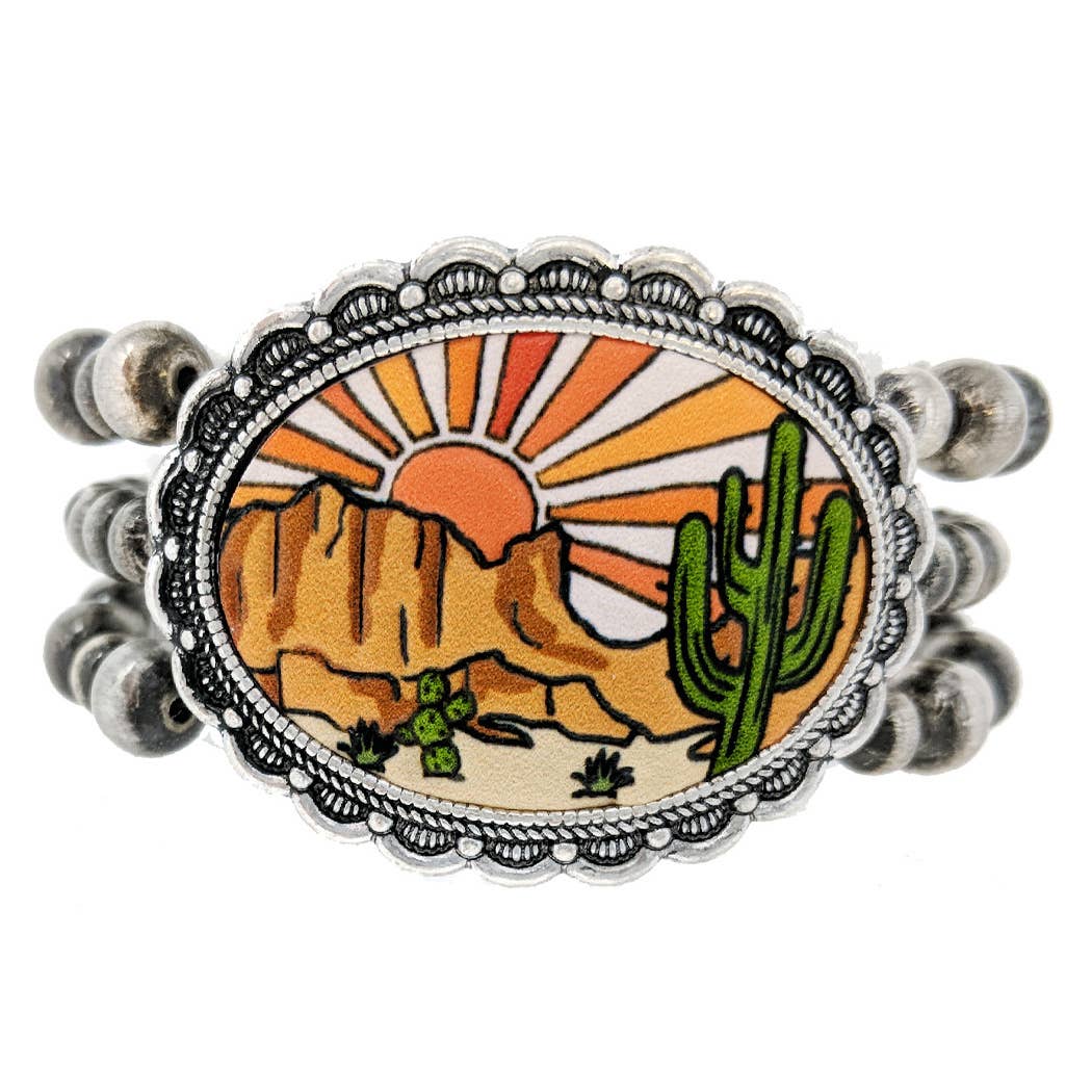 Western Sunshine Cactus Print Beaded Bracelet