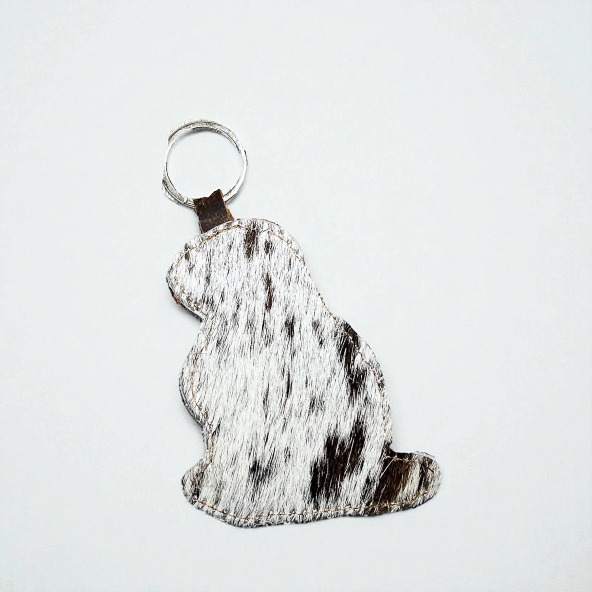 Otter Tooled leather & cowhide keychain