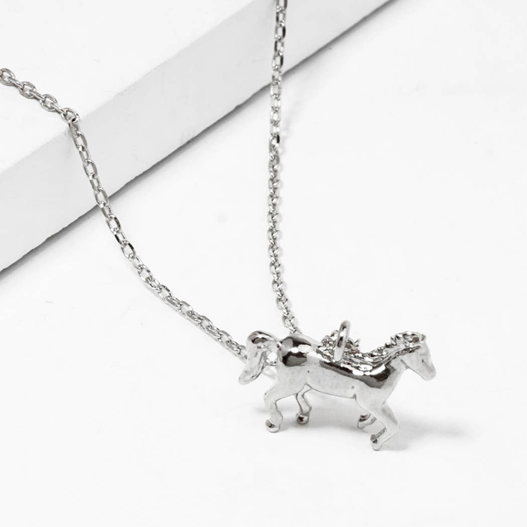 Silver Dipped Running Horse Figure Pendant Necklaces