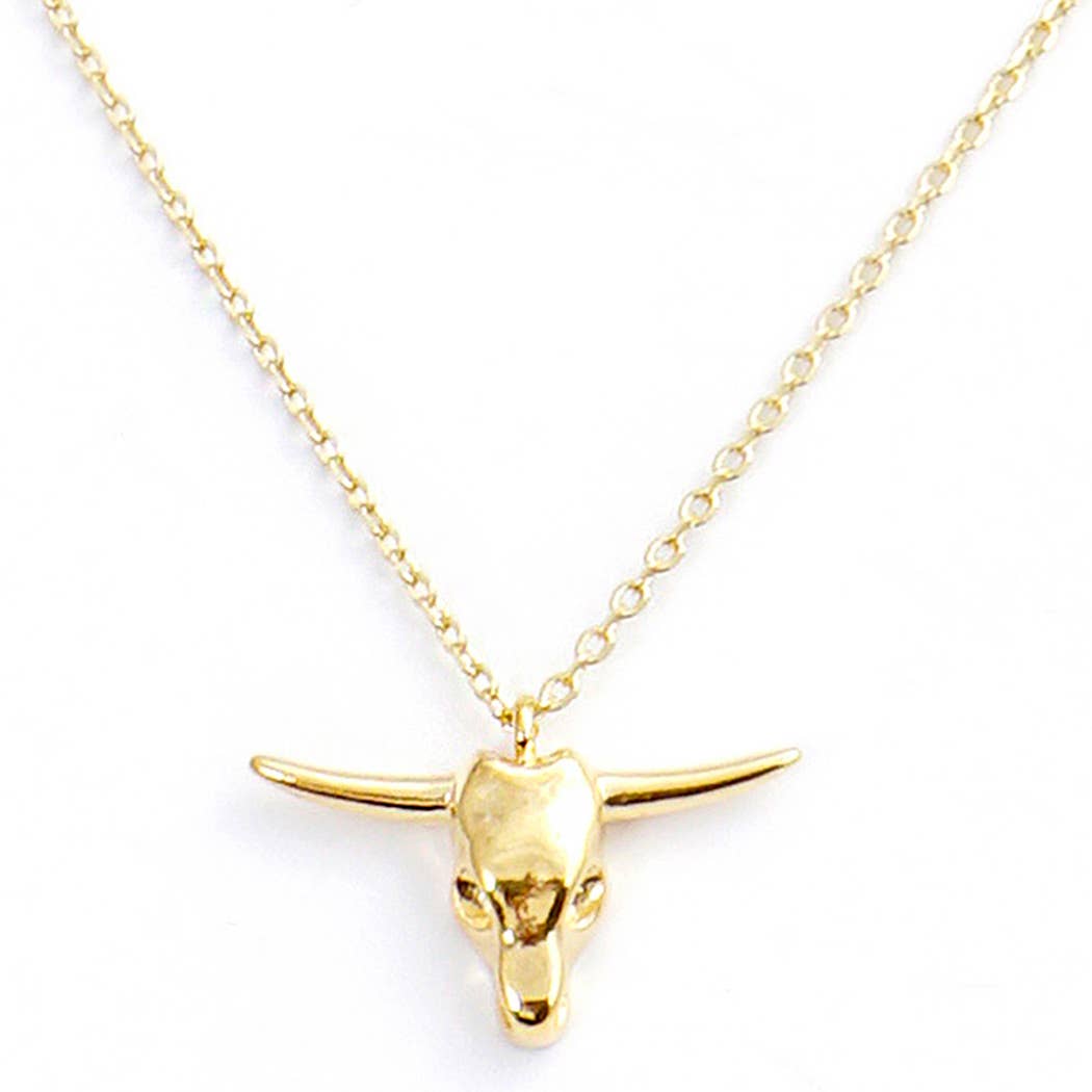 Gold-Dipped Bull Head Charm Necklace