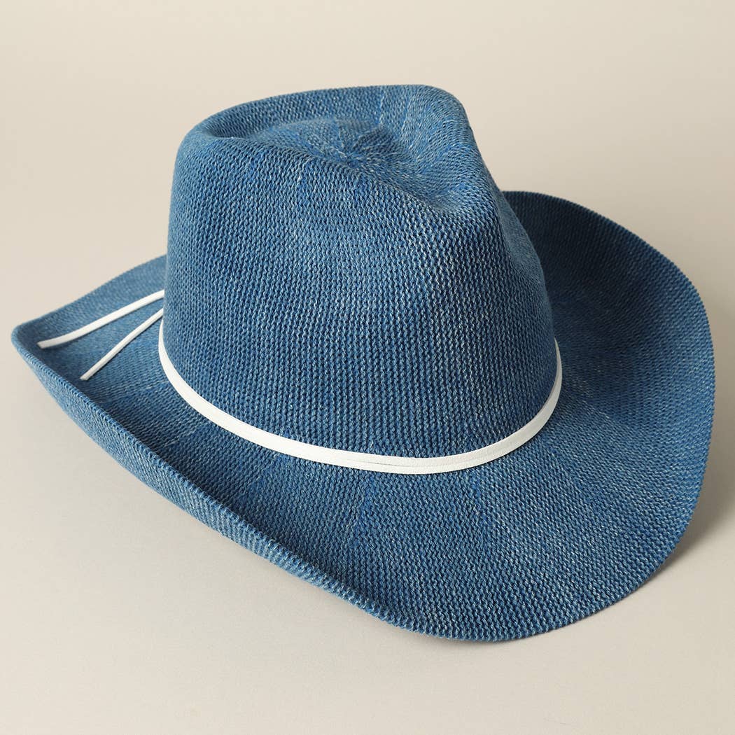 Washed Solid Denim Color Knitted Cowboy Adjustable Sun Hat