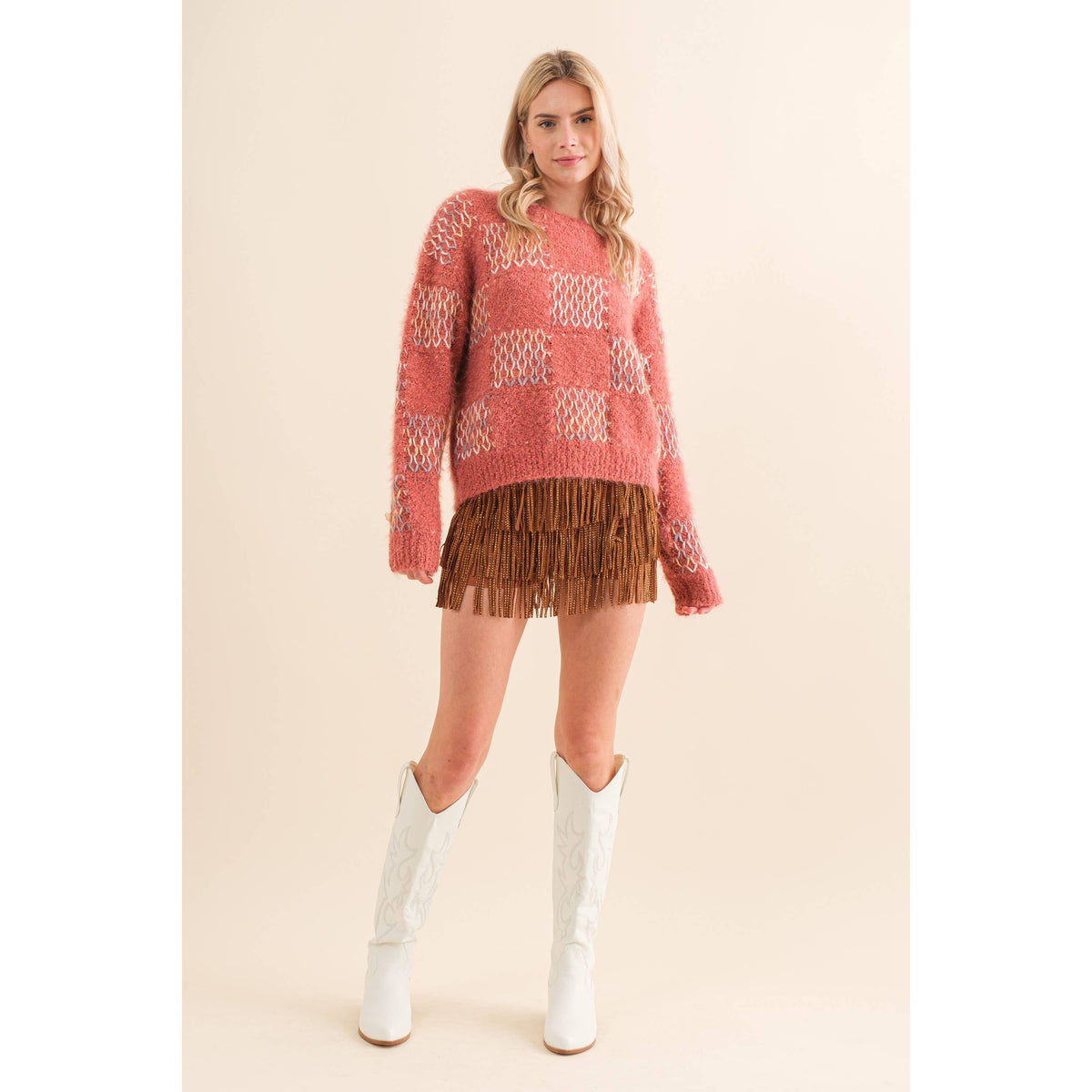 Festival Leather Waist Tiered Fringe Studded Short