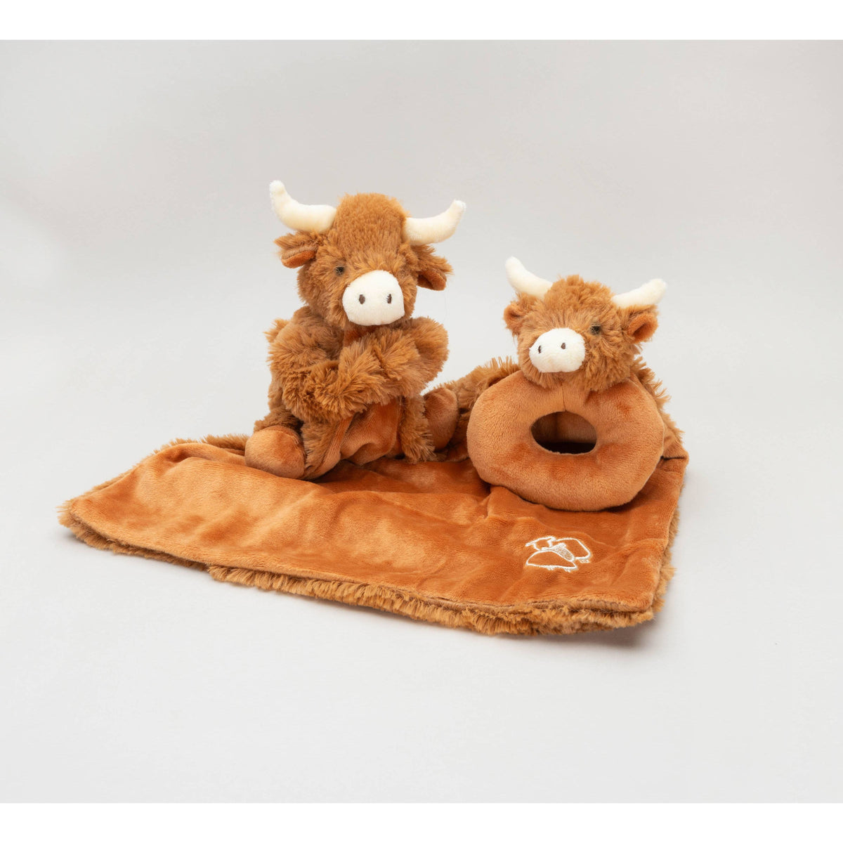 Hairy Highland Brown Cow Baby Plush Rattle - 10CM