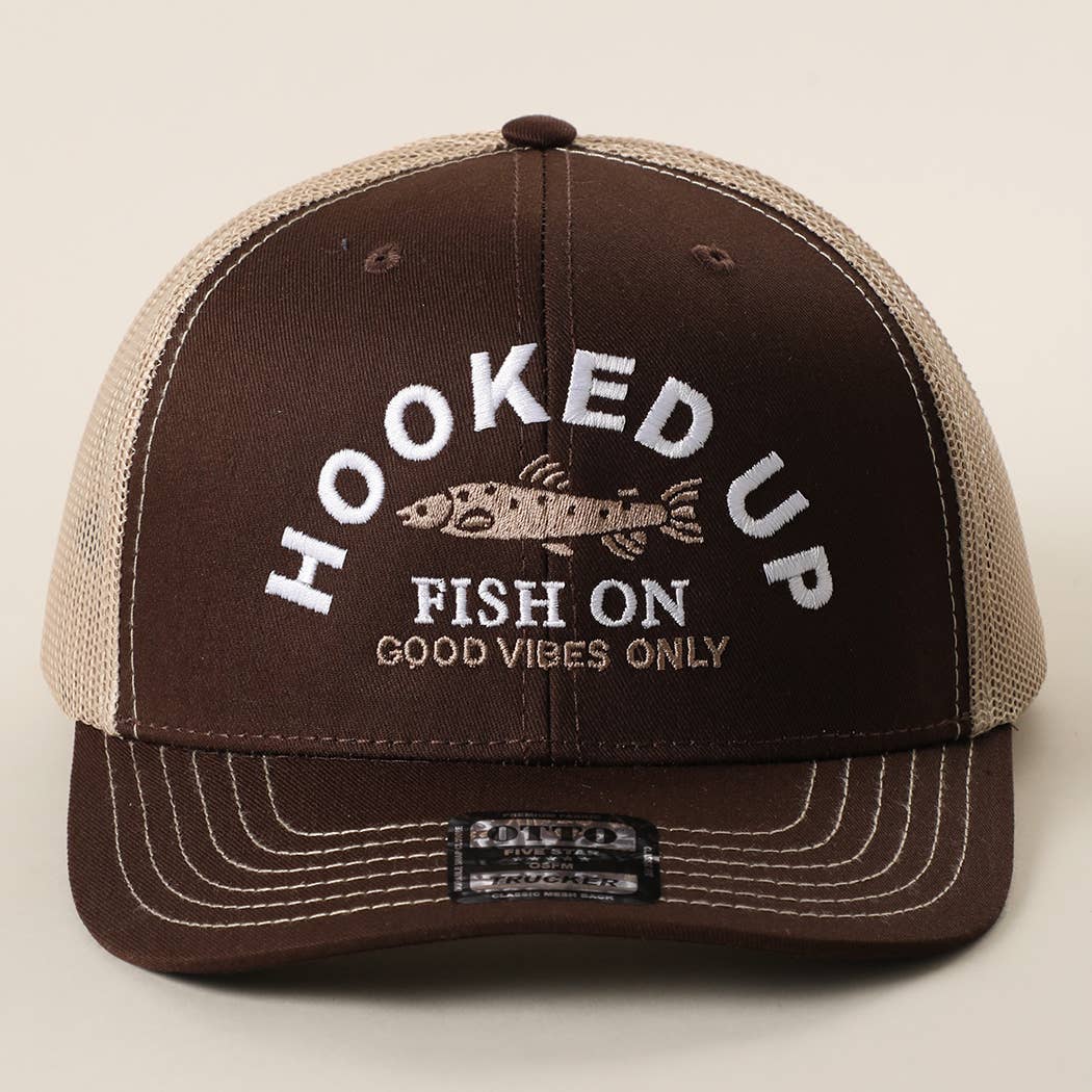 HOOKED UP FISH ON Mid Profile Mesh Back Trucker Hat