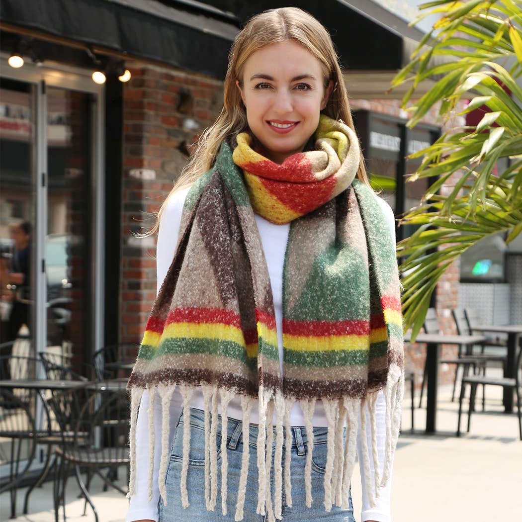 Multi-Color GEO Chunky Scarf Shawl with Fringe