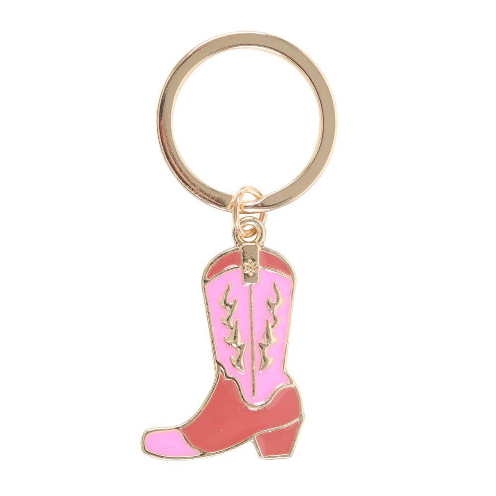 Pink Cowboy boot keyring