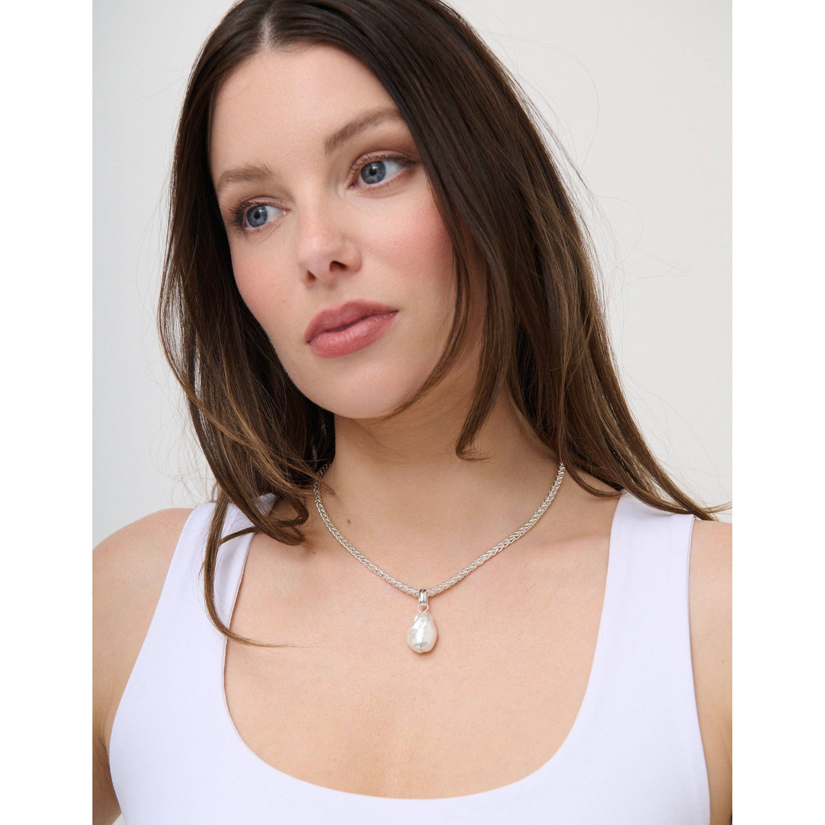 Organic Pearl Sterling Silver Plated Pendant Necklace