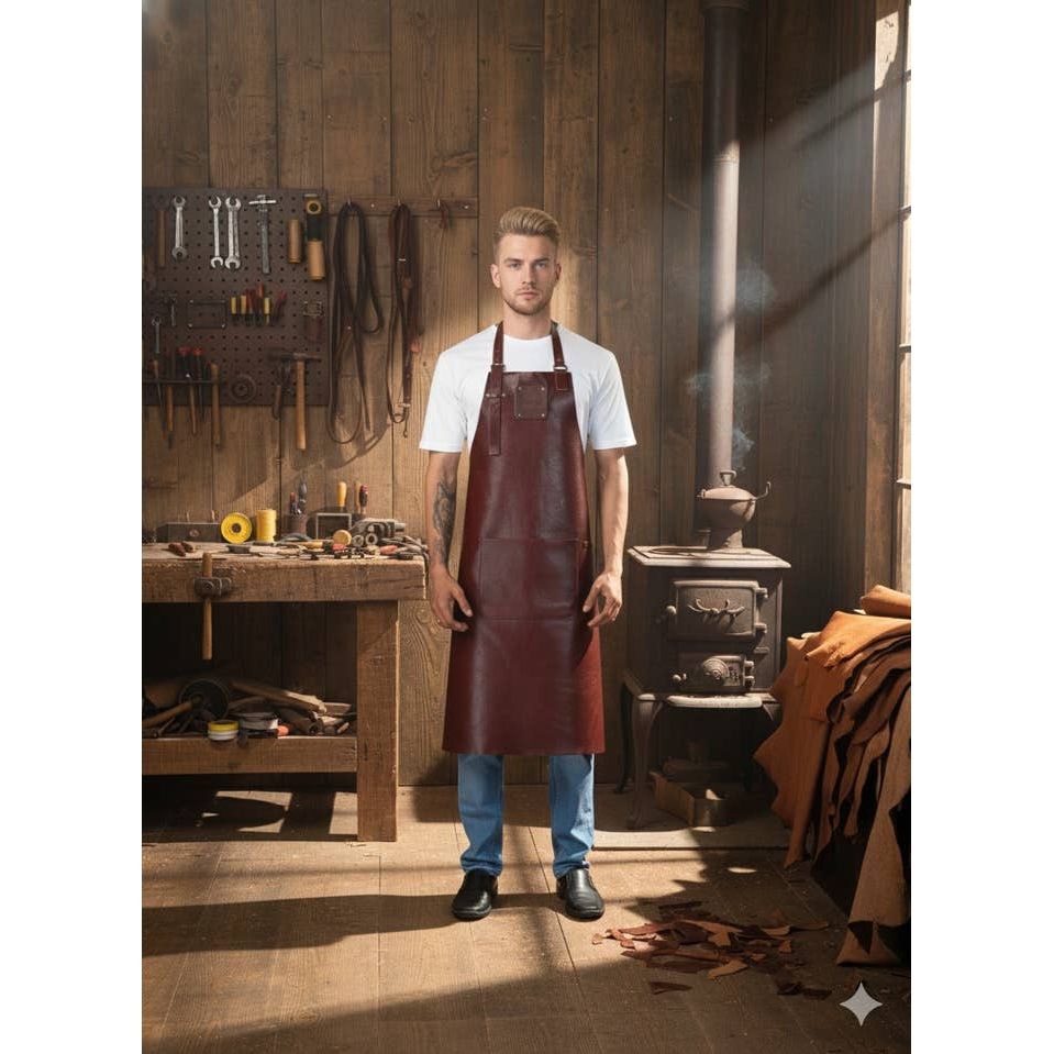Classic Chestnut Leather Apron Durable, Stylish & Handmade