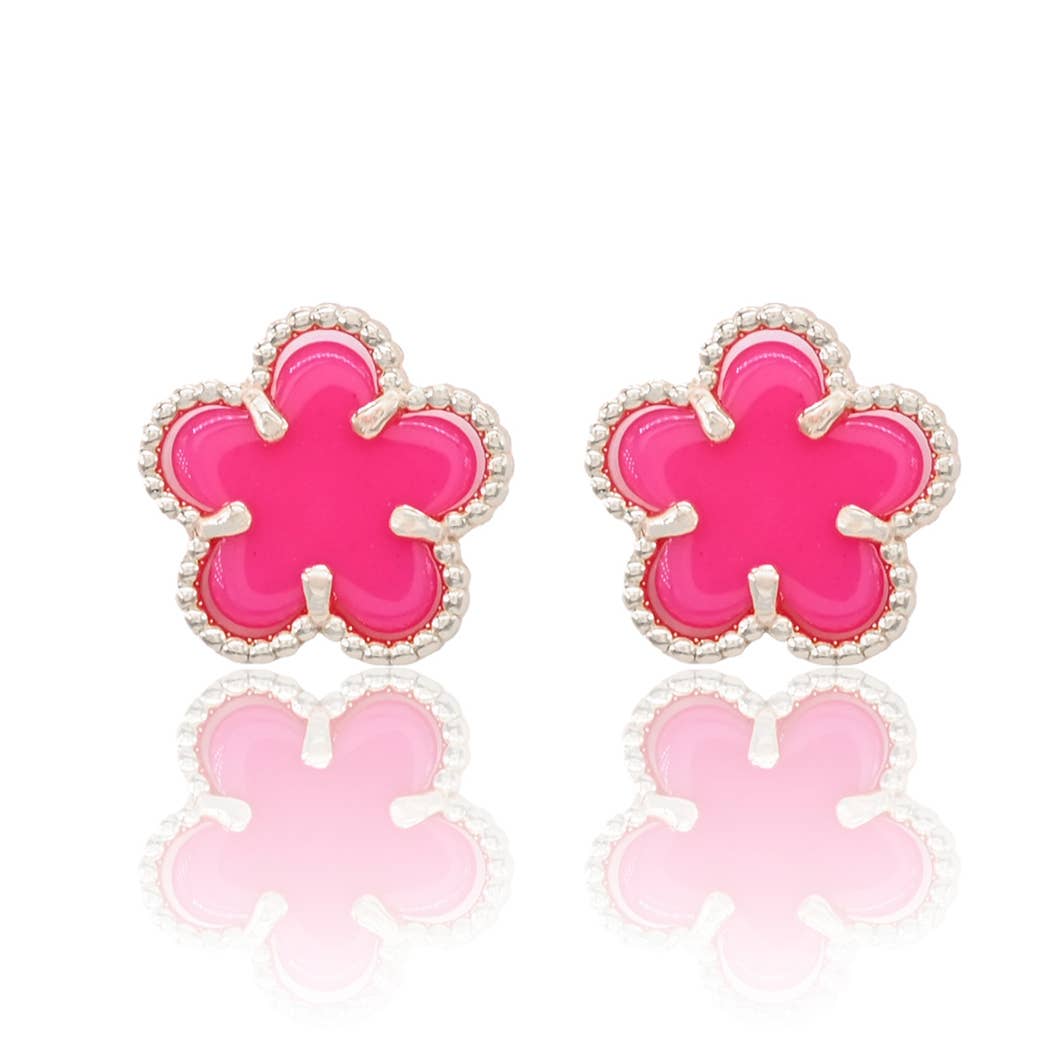 Flower With Gold Toned Outline Post Earrings