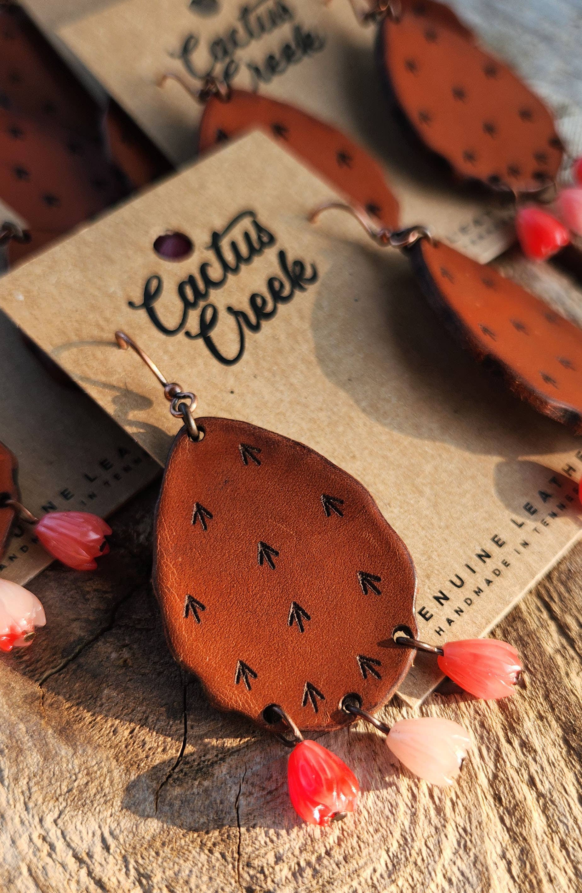 Cactus “Priscilla" Handmade Leather Prickly Pear Earrings