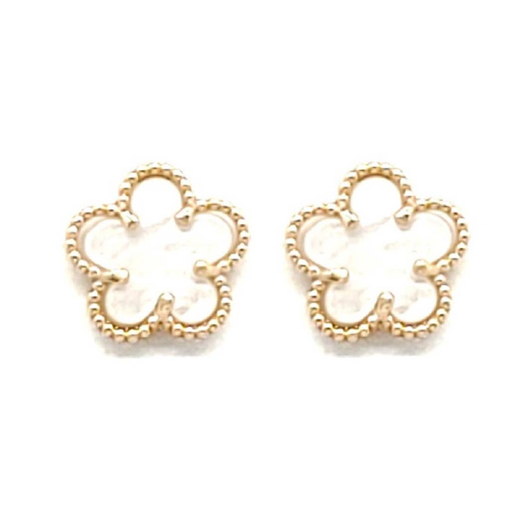 Flower With Gold Toned Outline Post Earrings