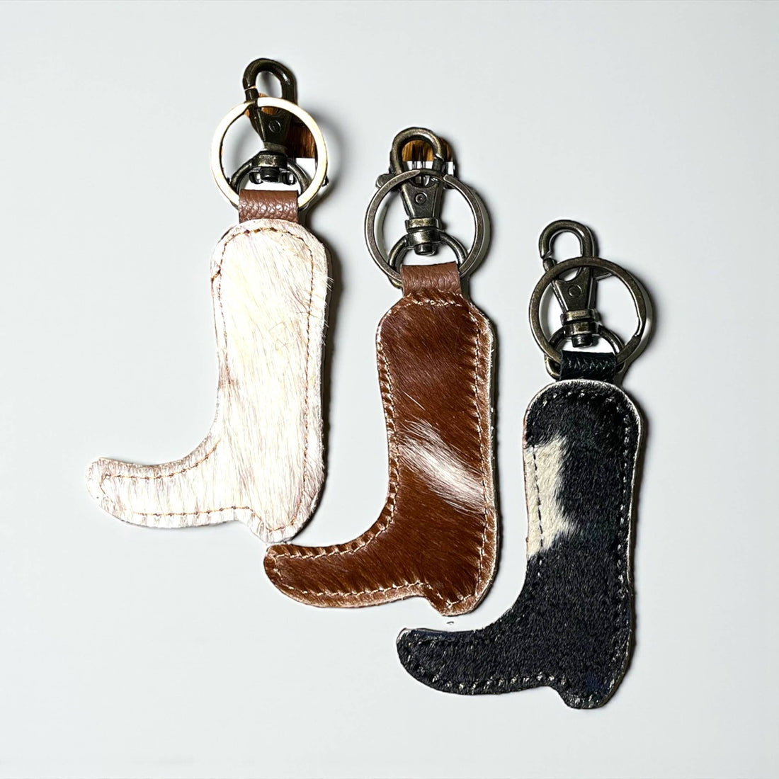Cowgirl tooled leather & cowhide keychain