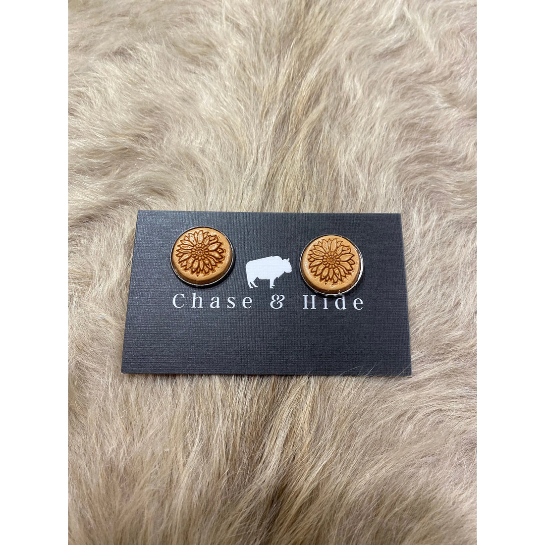 Tooled Leather Flower Studs