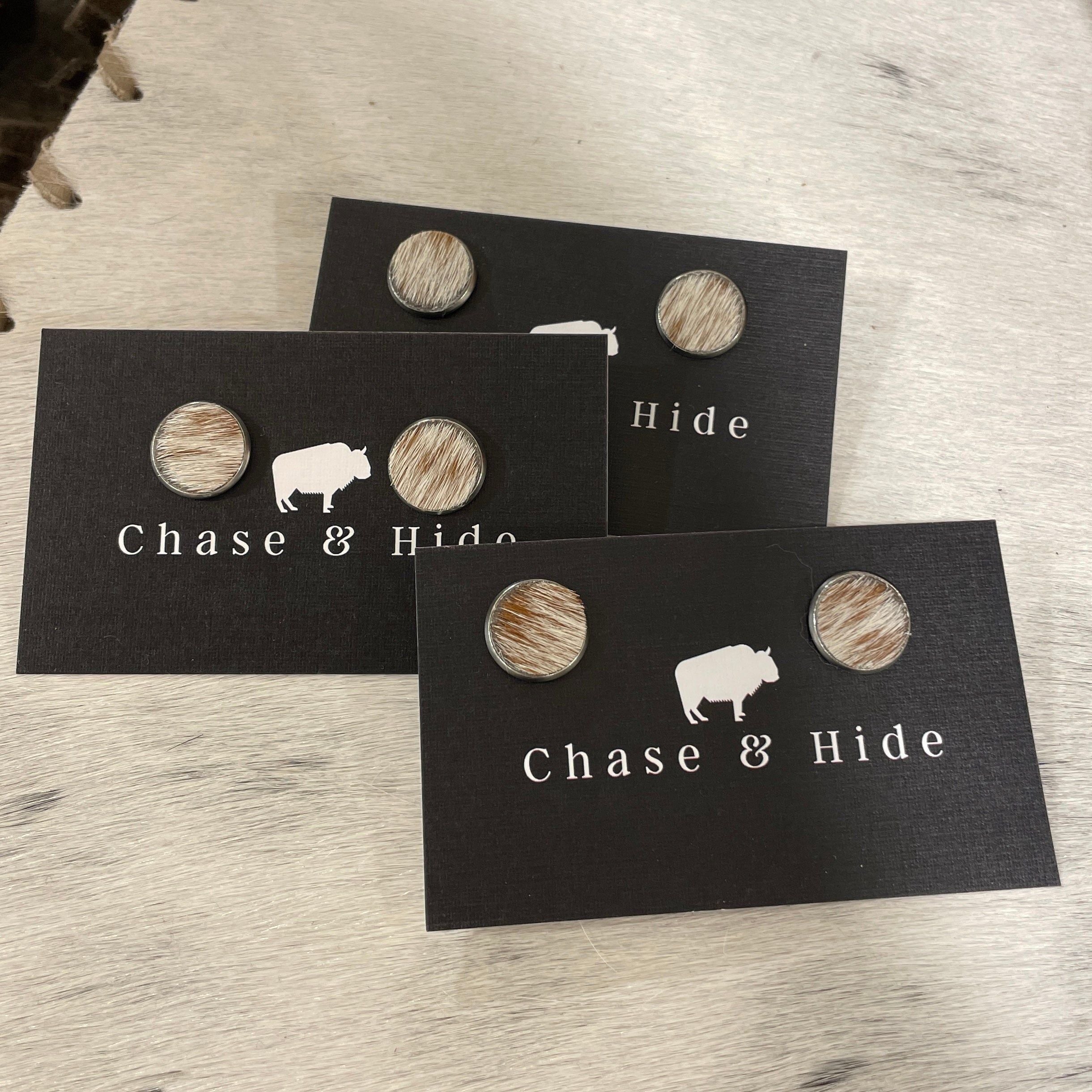 14mm Tan and White Hide Earrings