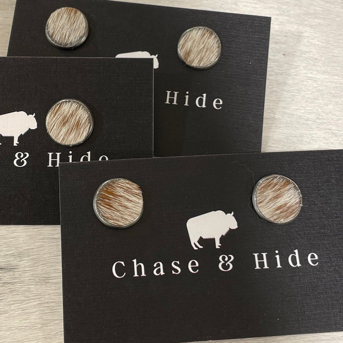 12mm Tan and White Hide Earrings