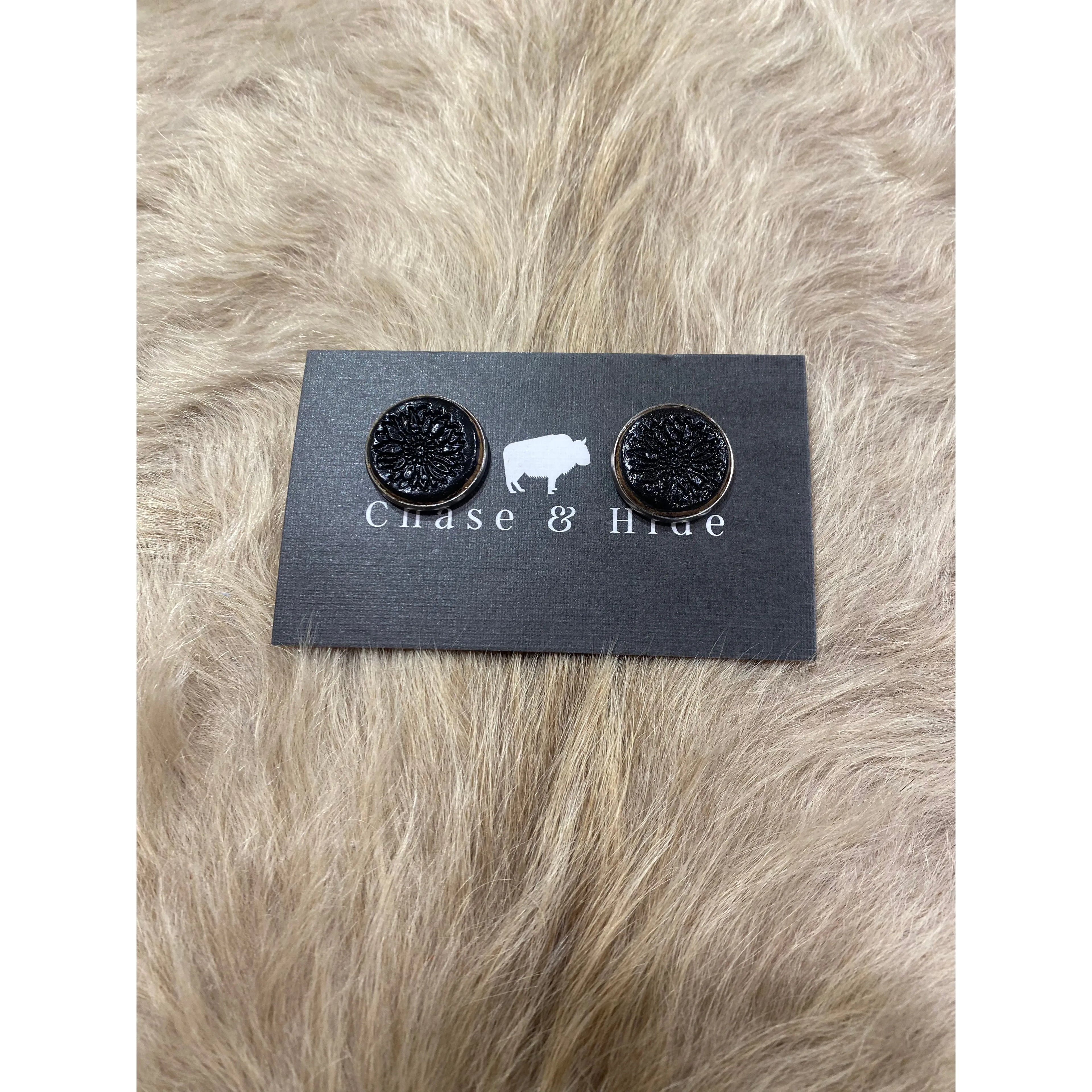 Tooled Leather Flower Studs