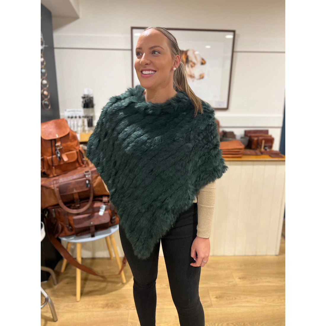 Forest Green Fur Poncho