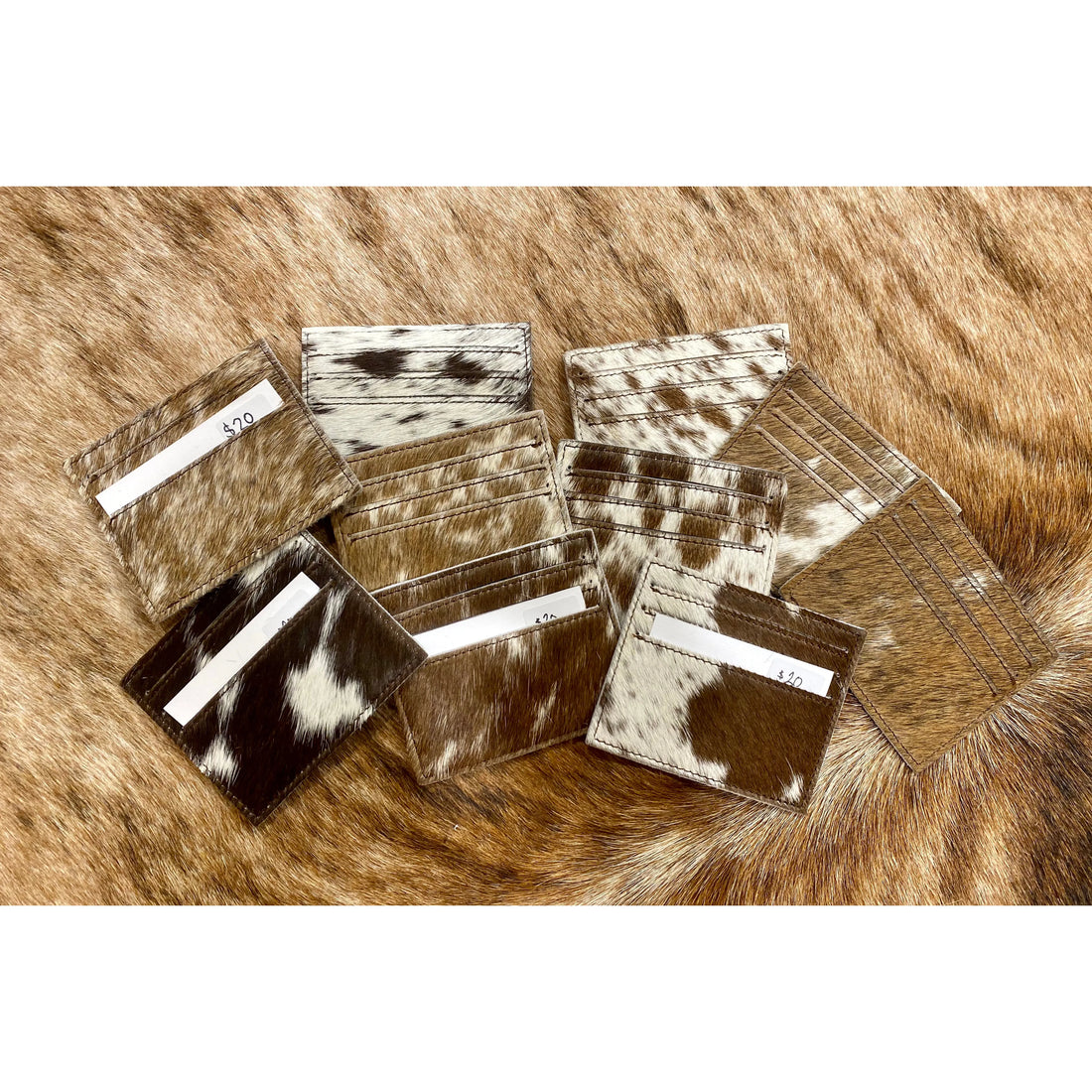 Card Holder Cowhide Assorted Tones Dark Browns