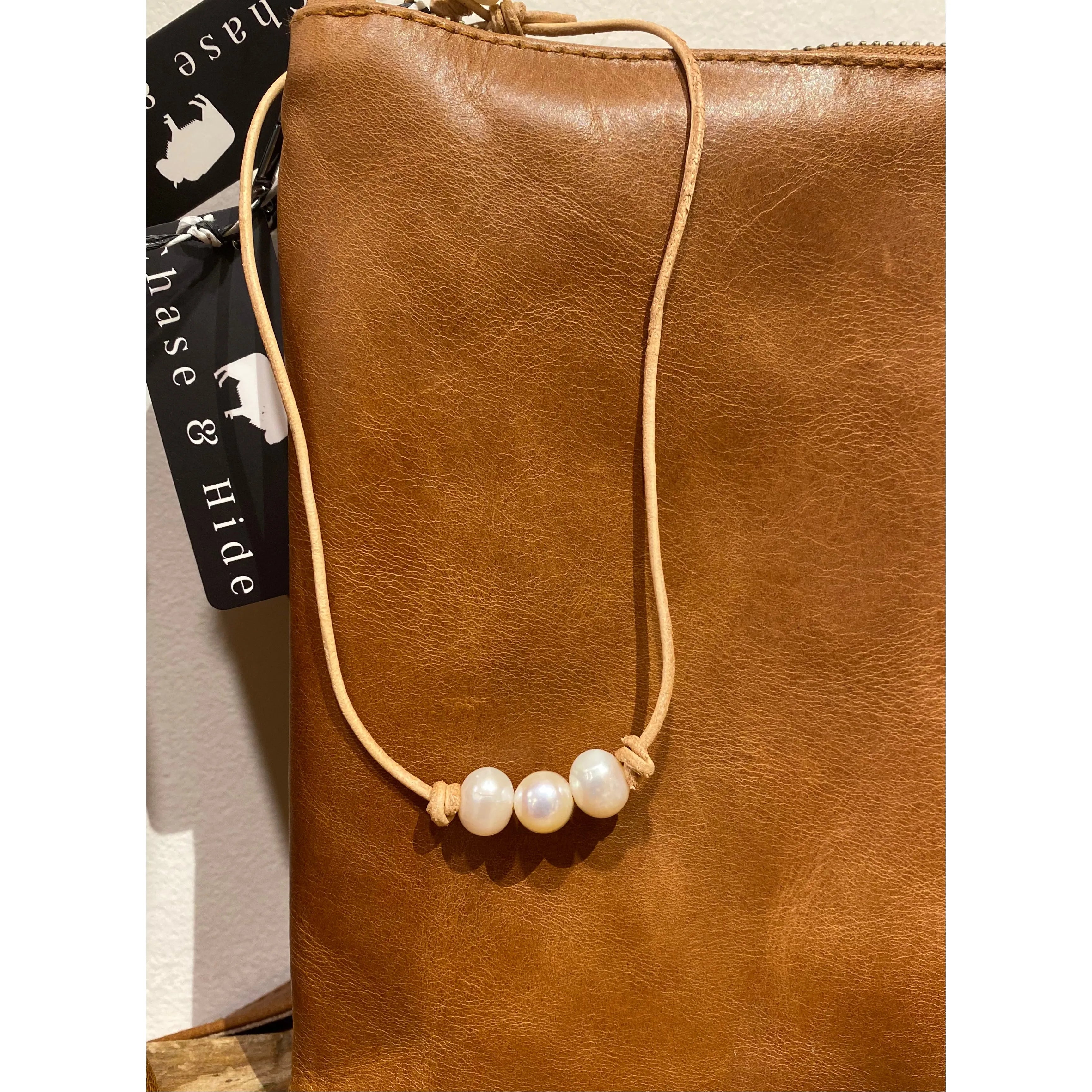Pearls on light Sandy leather choker / necklace