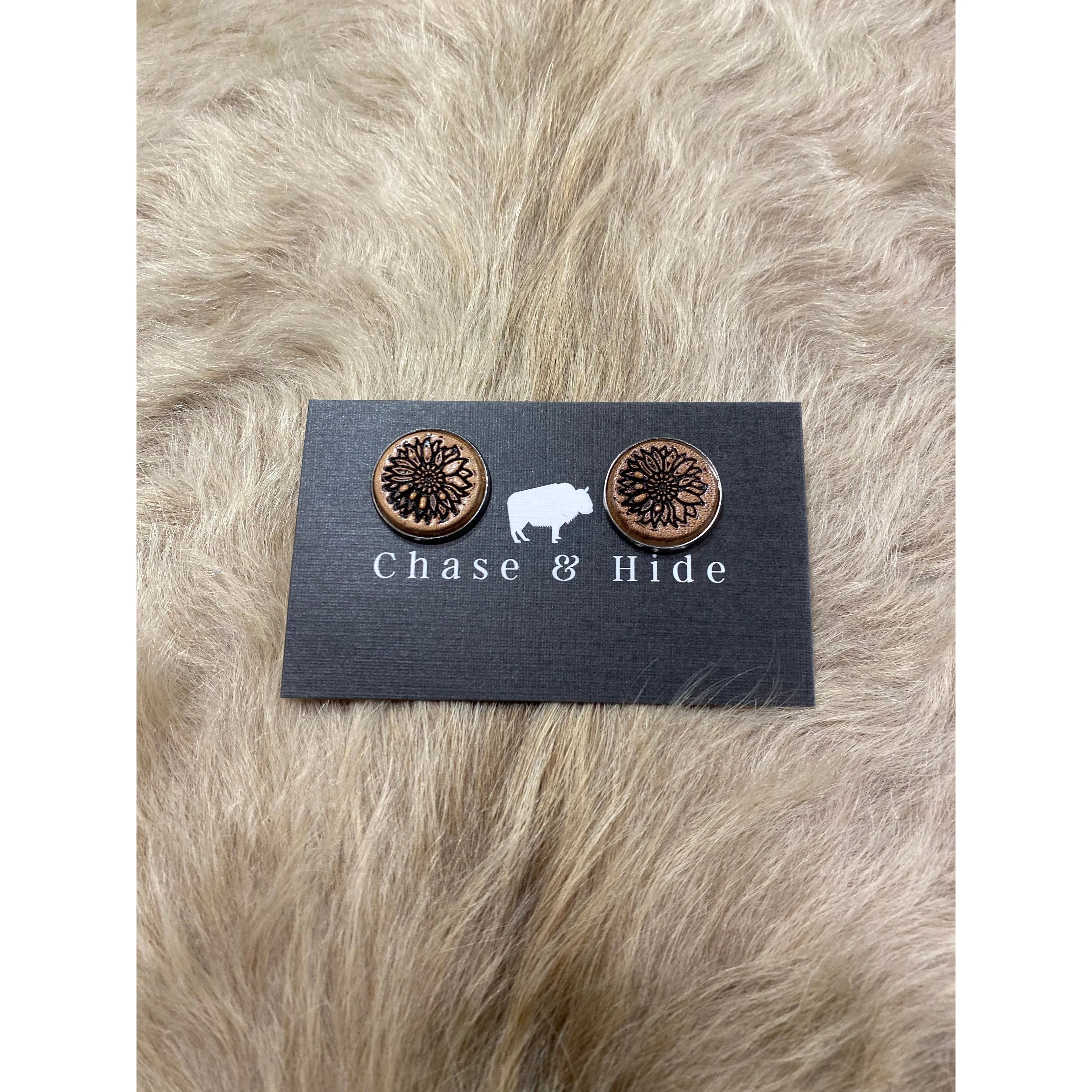 Tooled Leather Flower Studs