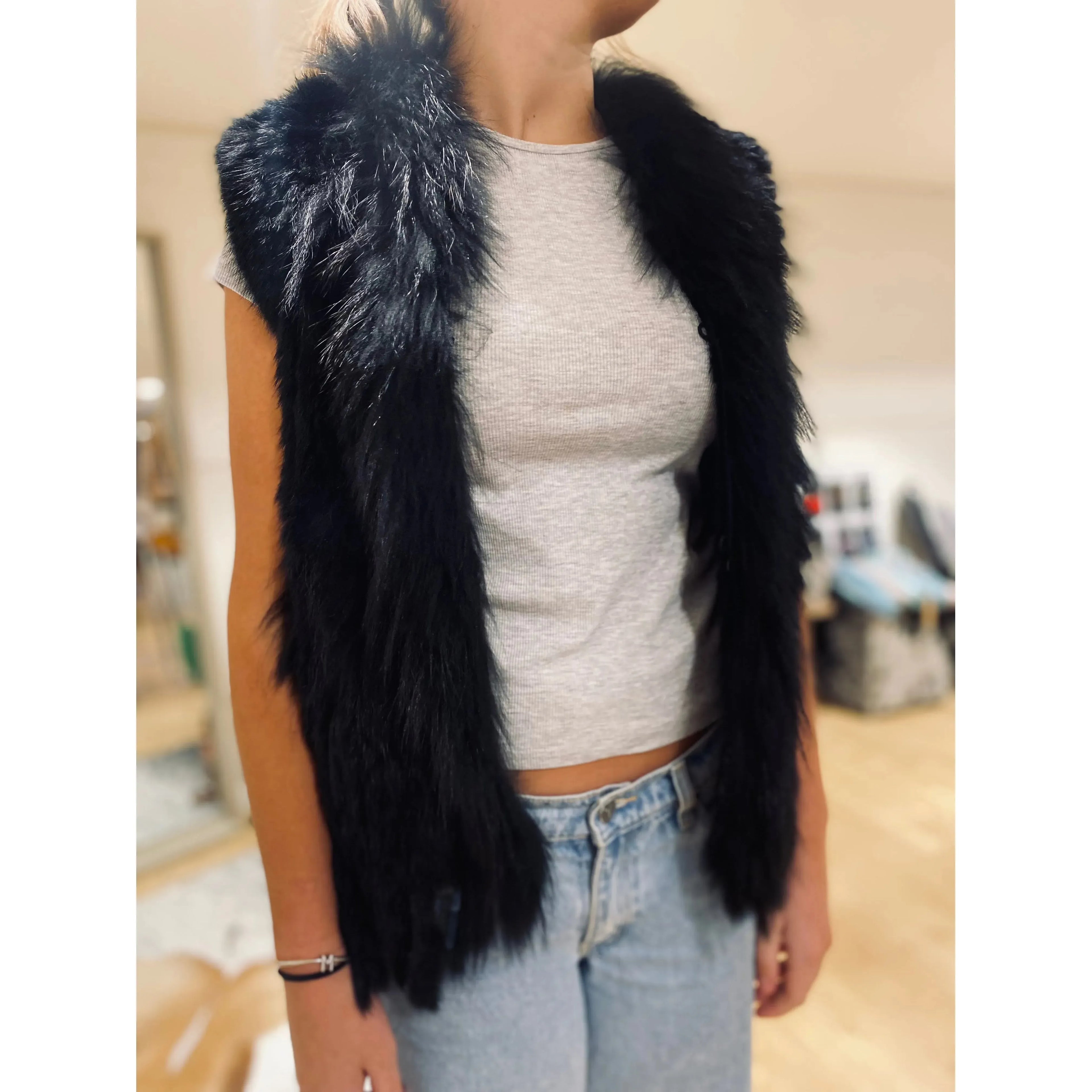 Black Fur Vest