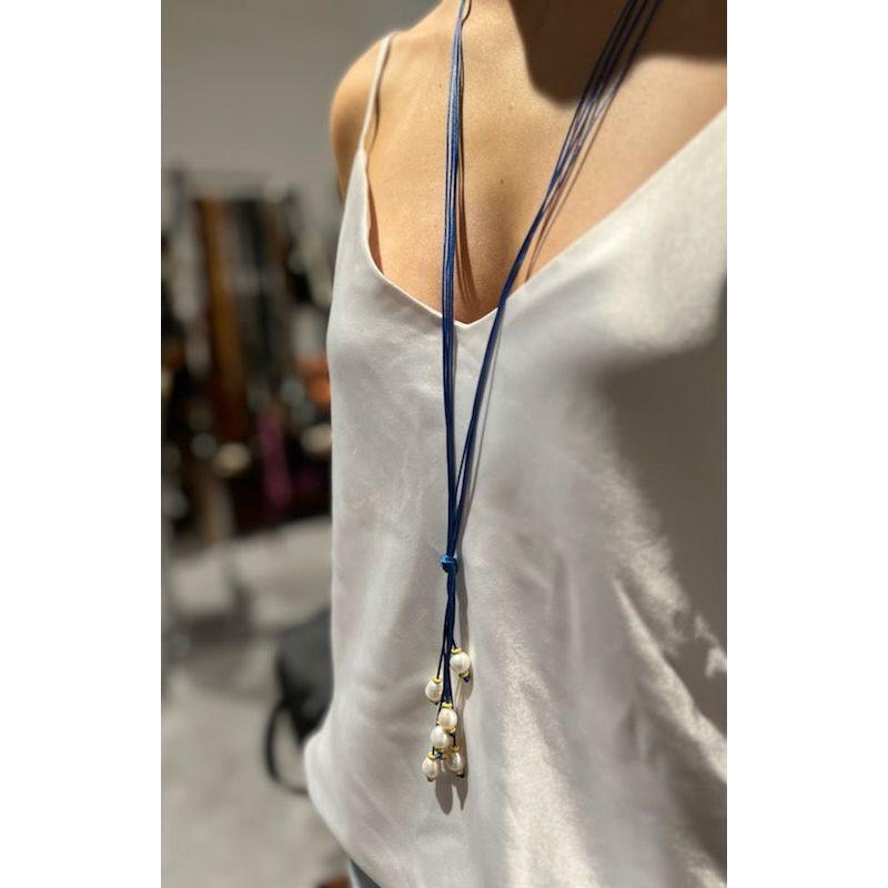 Long Lariat Pearl Necklace Blue