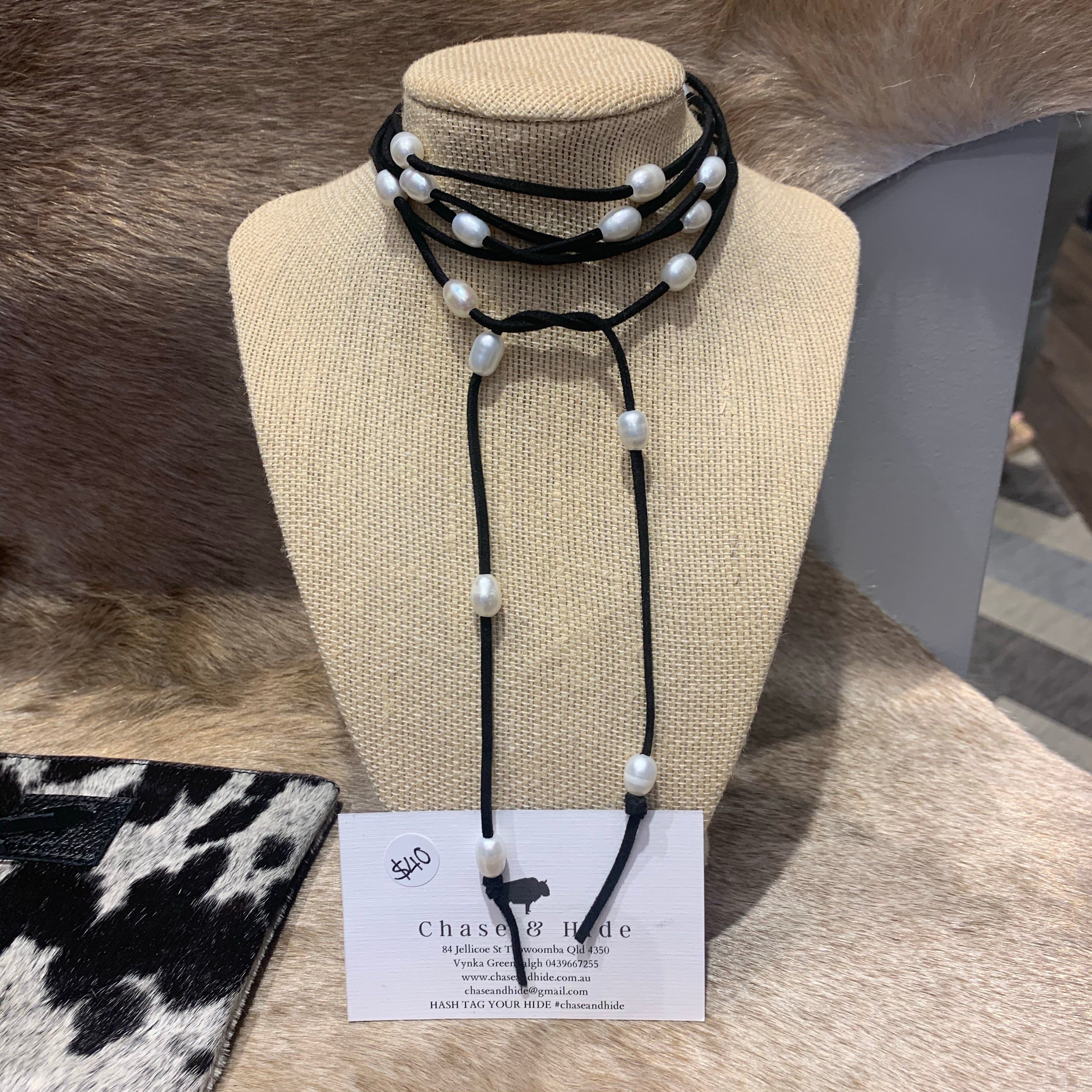 Pearl Lariat black suede