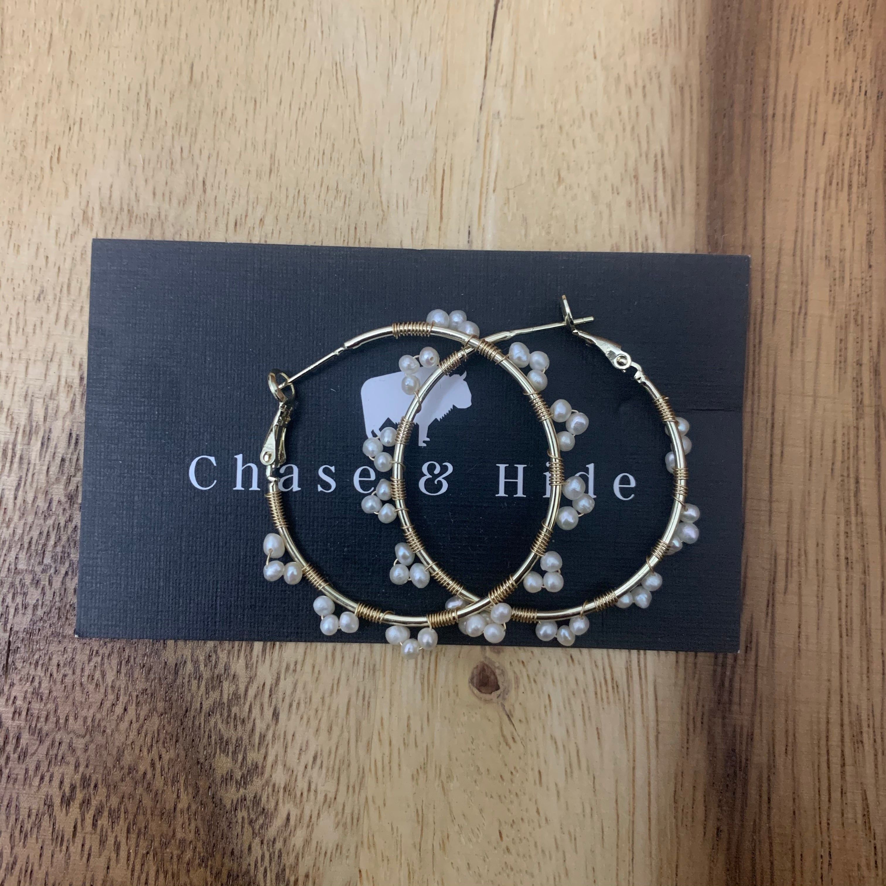 Gold pearl hoops