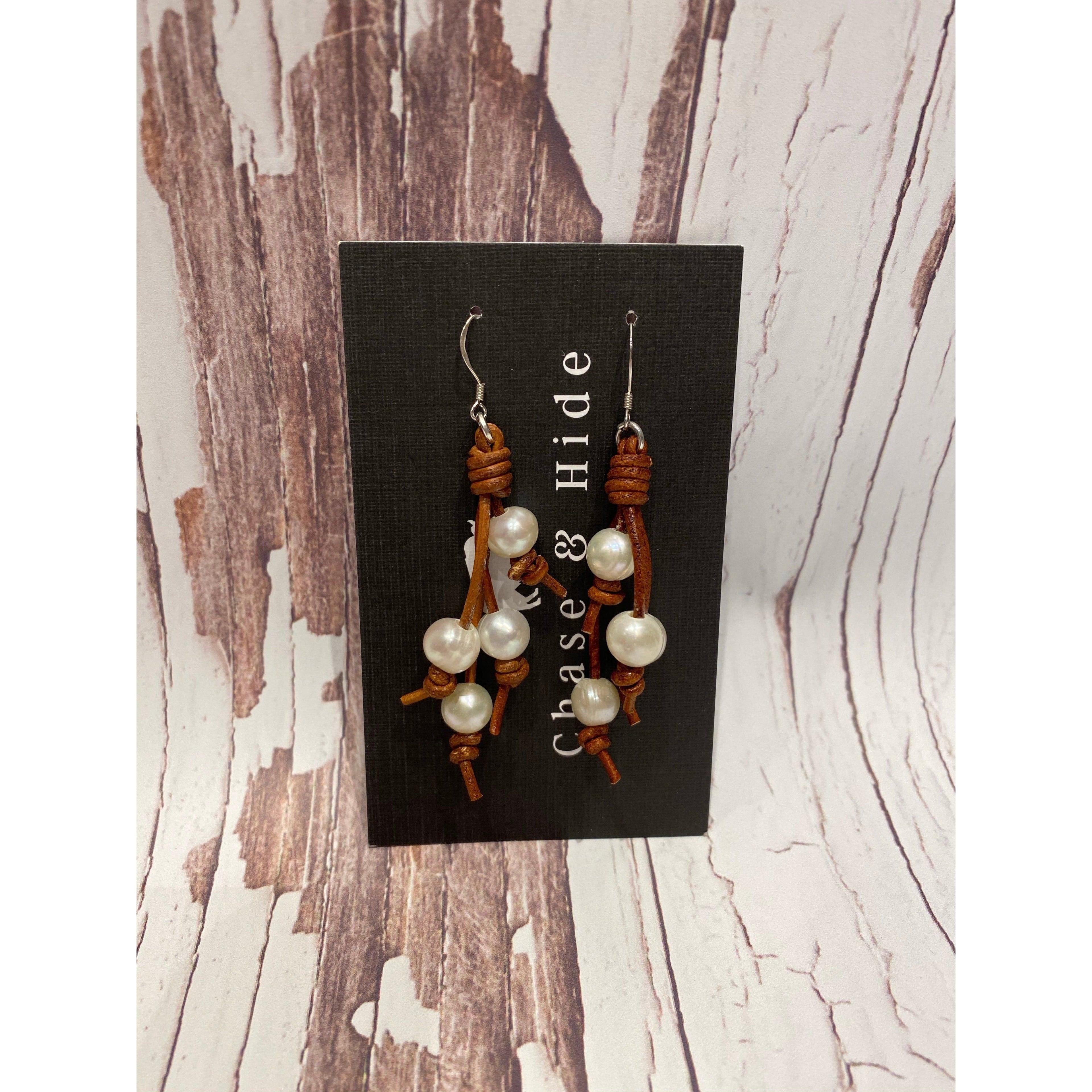 Pearl and Leather Tassel Earrings