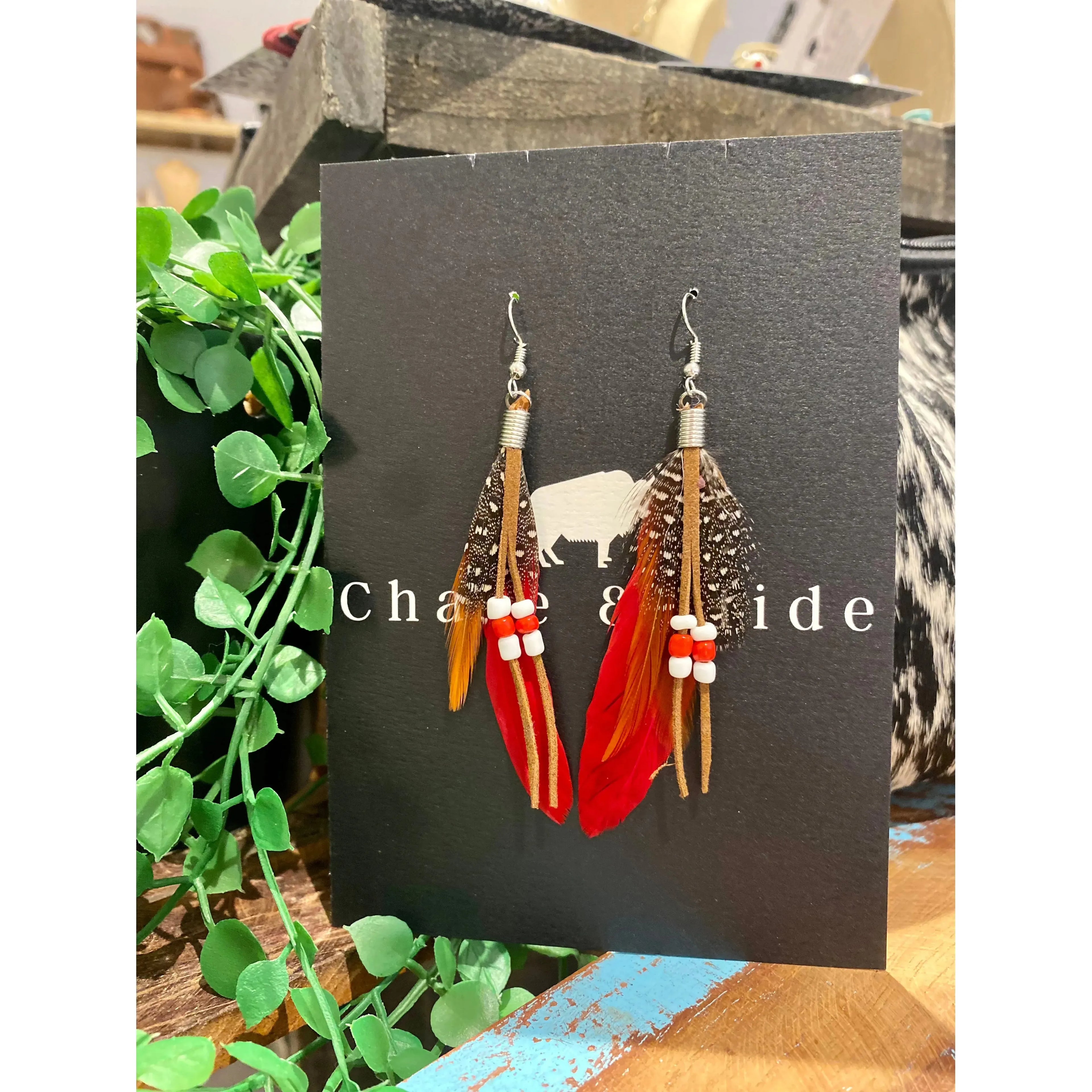 Red feather earring
