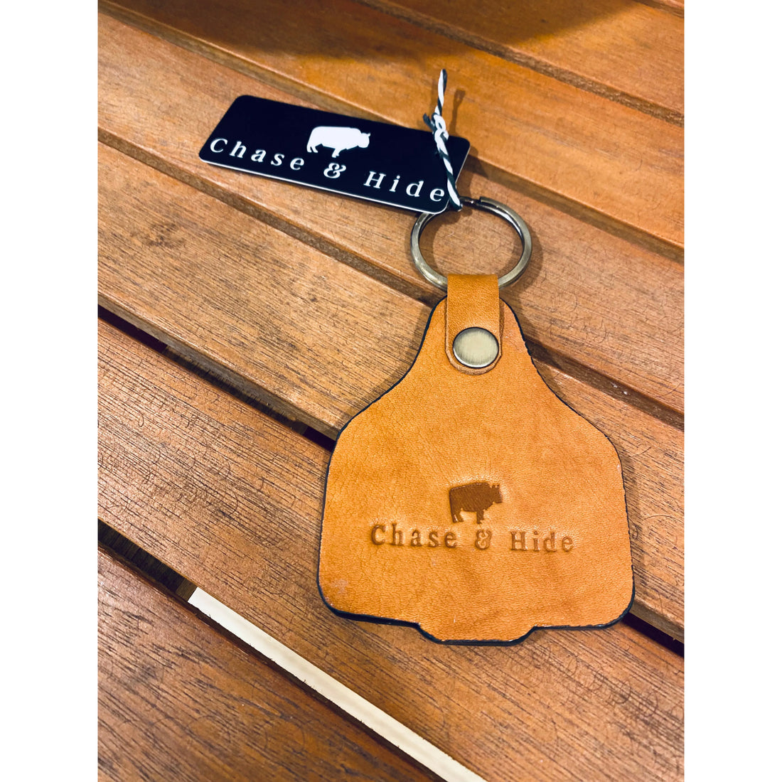 Cowhide cattle tag keyring 