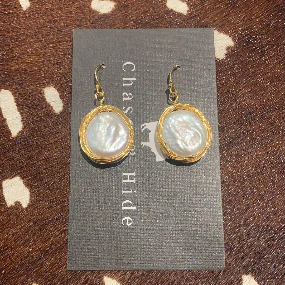Baroque Pearl drop coin earrings Gold