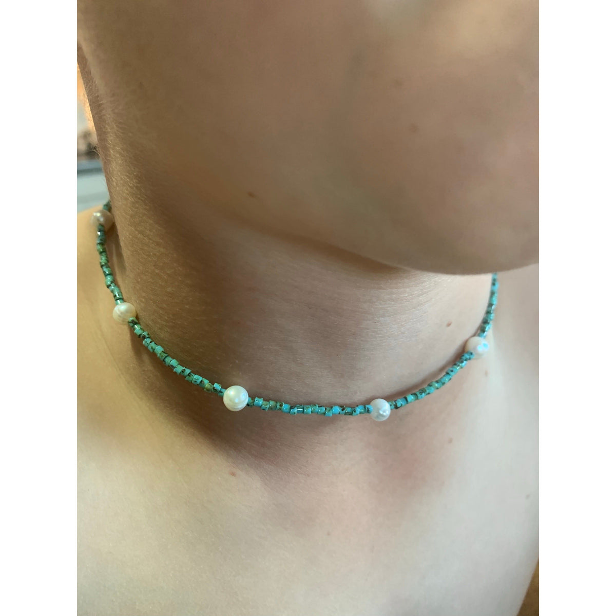 Turquoise and Pearl Choker
