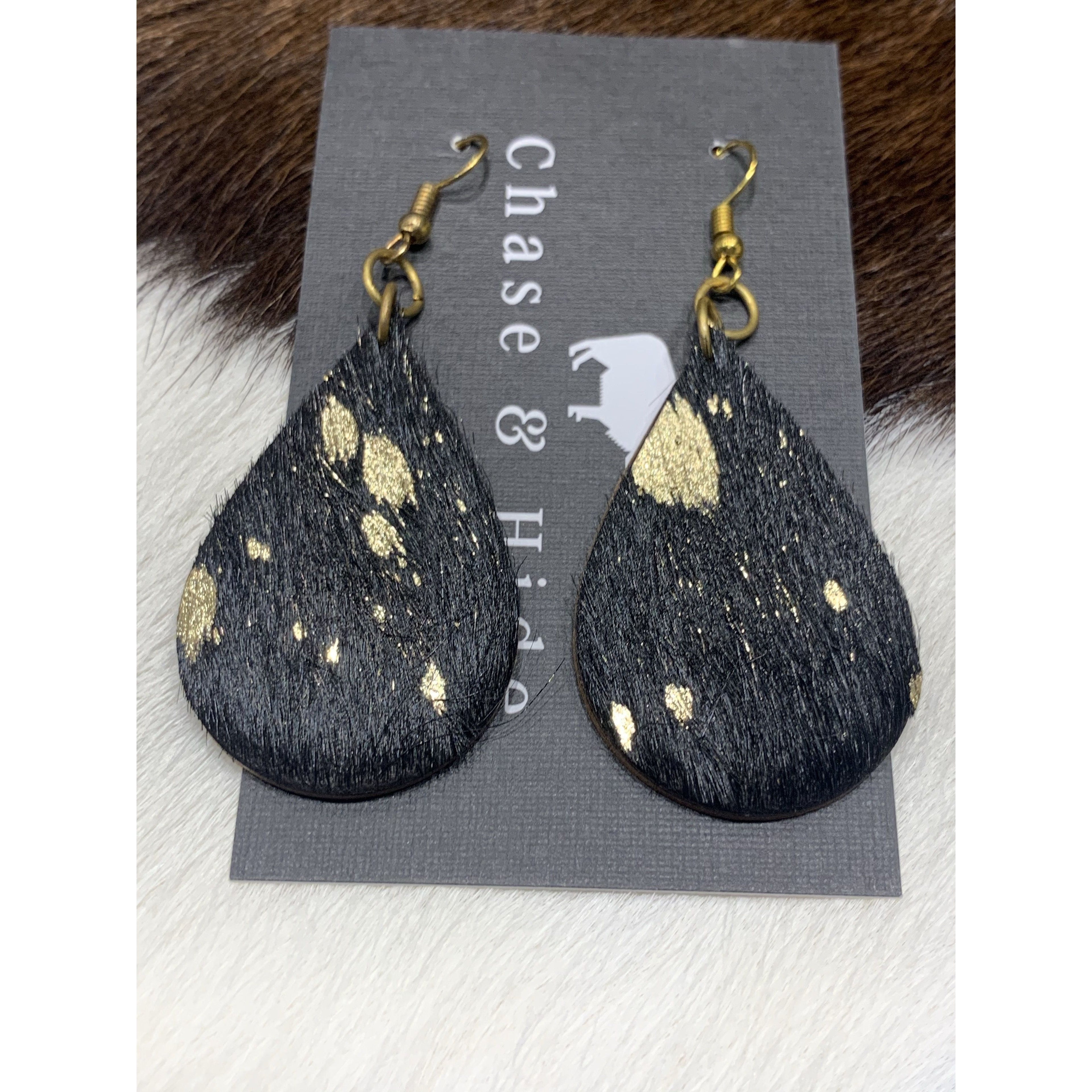 hide drop earrings black and gold assorted