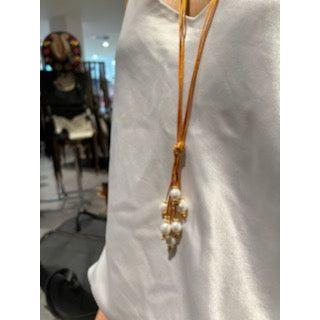 Long Lariat Pearl Necklace Toffee