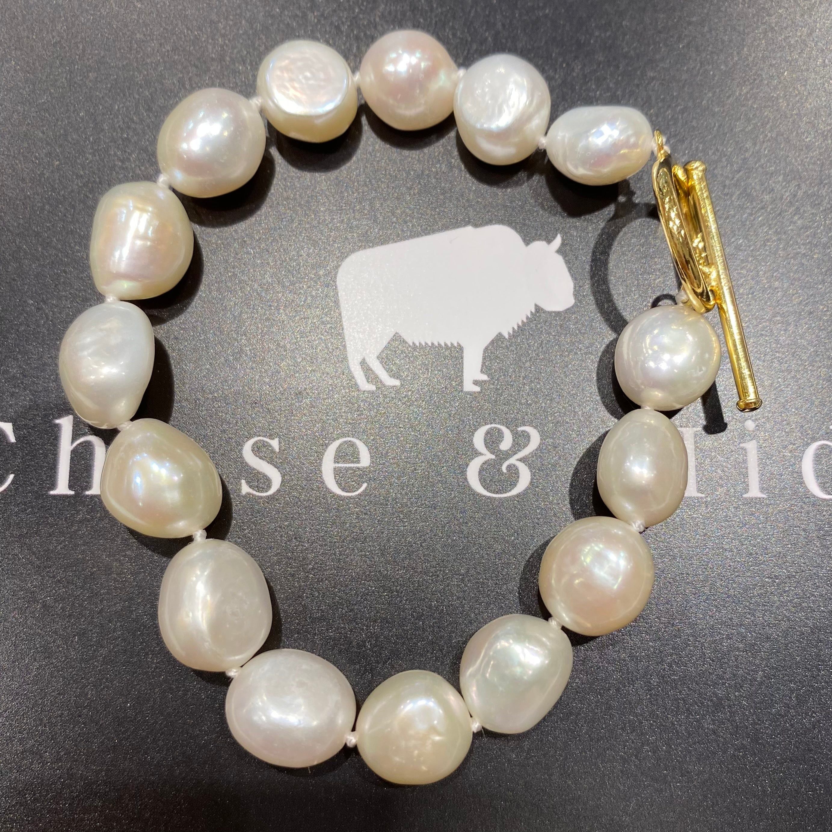 Freshwater potato pearl bracelet with gold fob