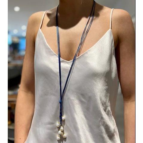 Long Lariat Pearl Necklace Blue