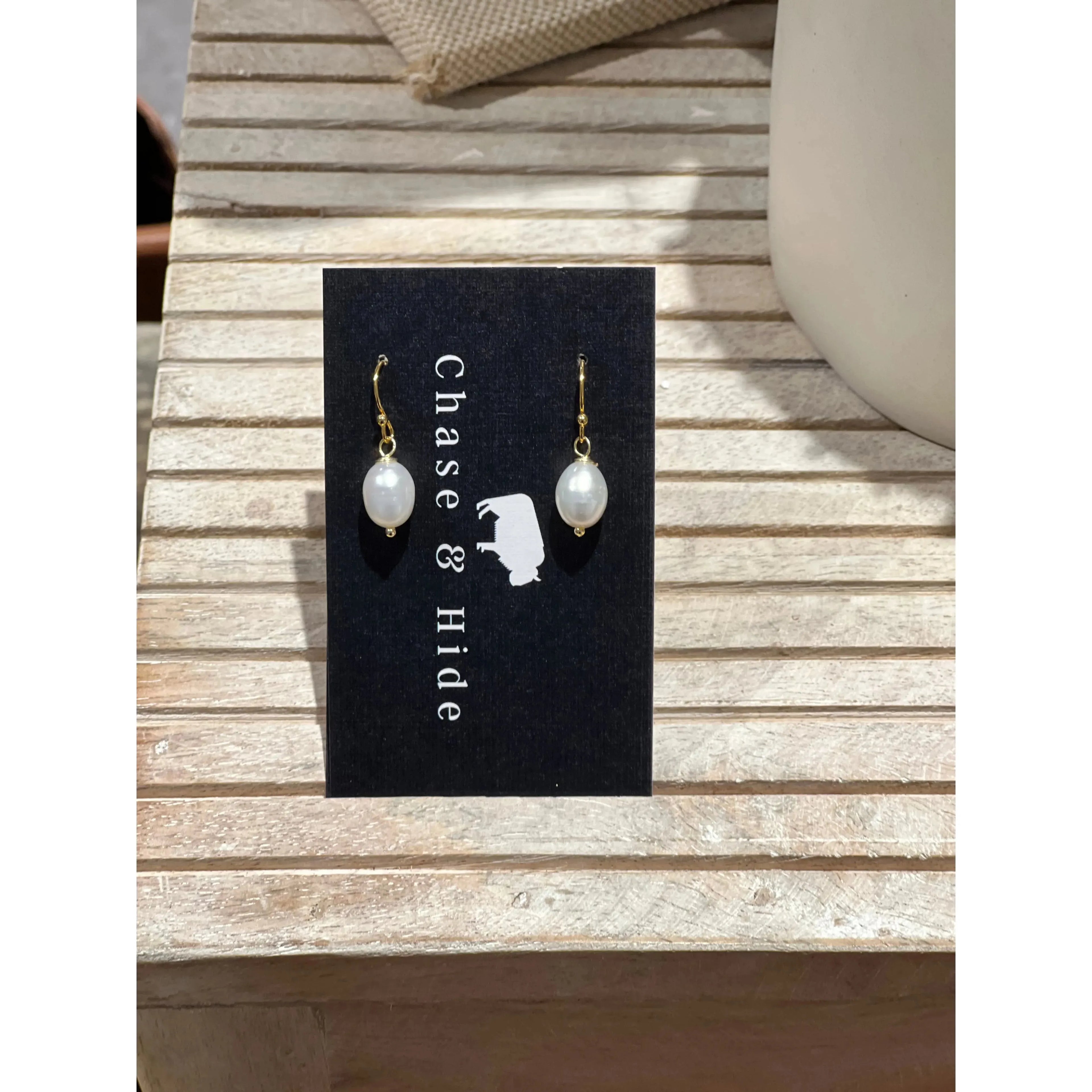 Gold Freshwater Rice Pearl Drop Earrings